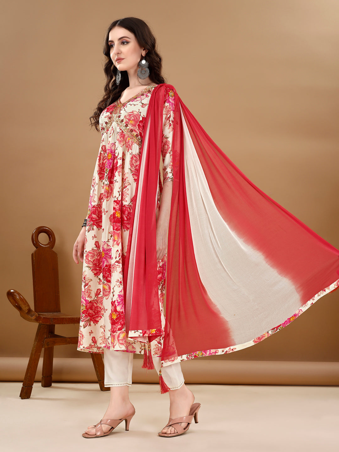 Alia Cut Floral Printed & Embroidered Kurta With Pant & Dupatta Set Premium Luxury, Multicolor - Hiral Fashion