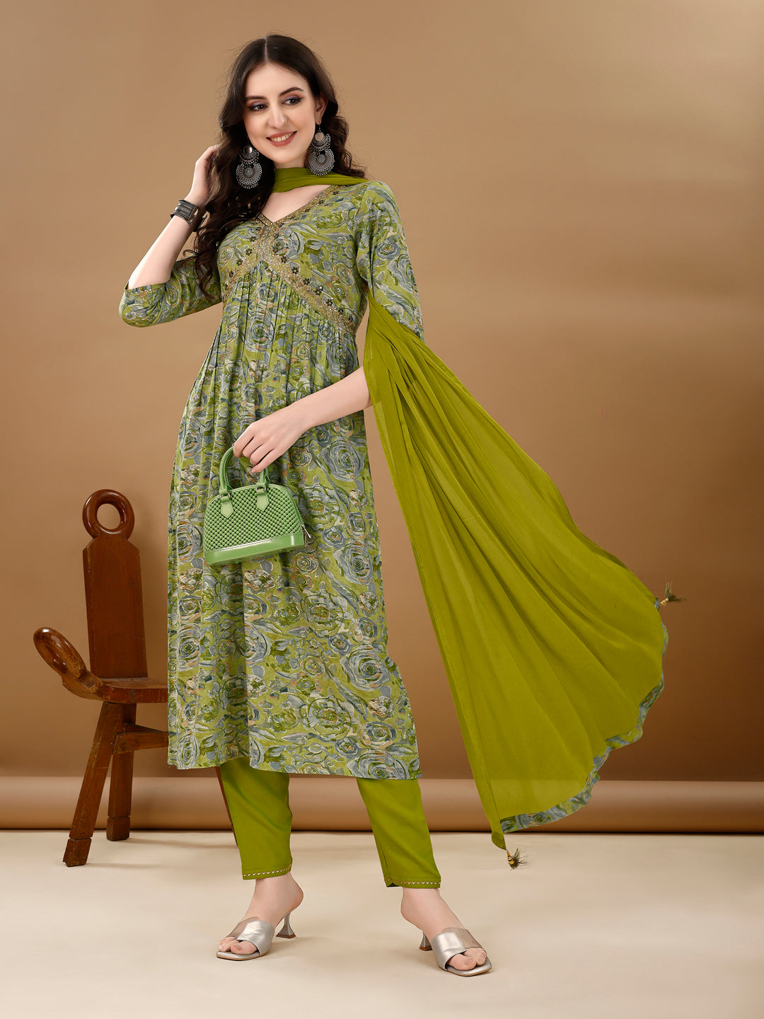 Alia Cut Floral Printed & Embroidered Kurta With Pant & Dupatta Set Luxury Premium, Multicolor - Hiral Fashion