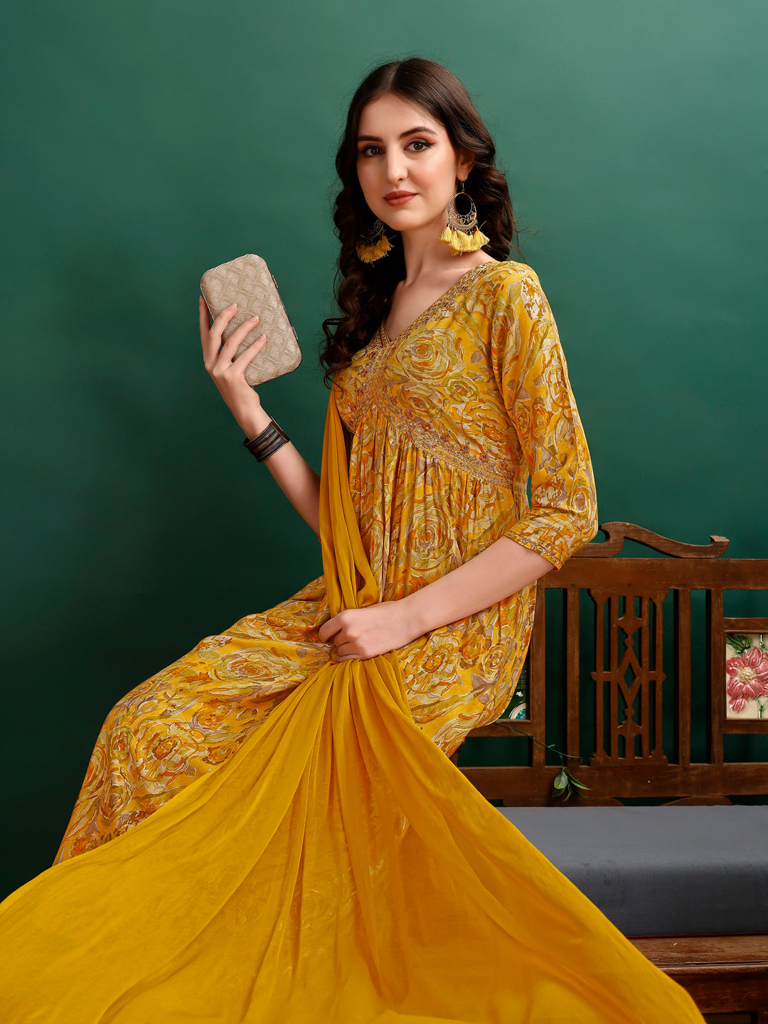 Alia Cut Floral Printed & Embroidered Kurta With Pant & Dupatta Set Luxury Premium, Multicolor - Hiral Fashion