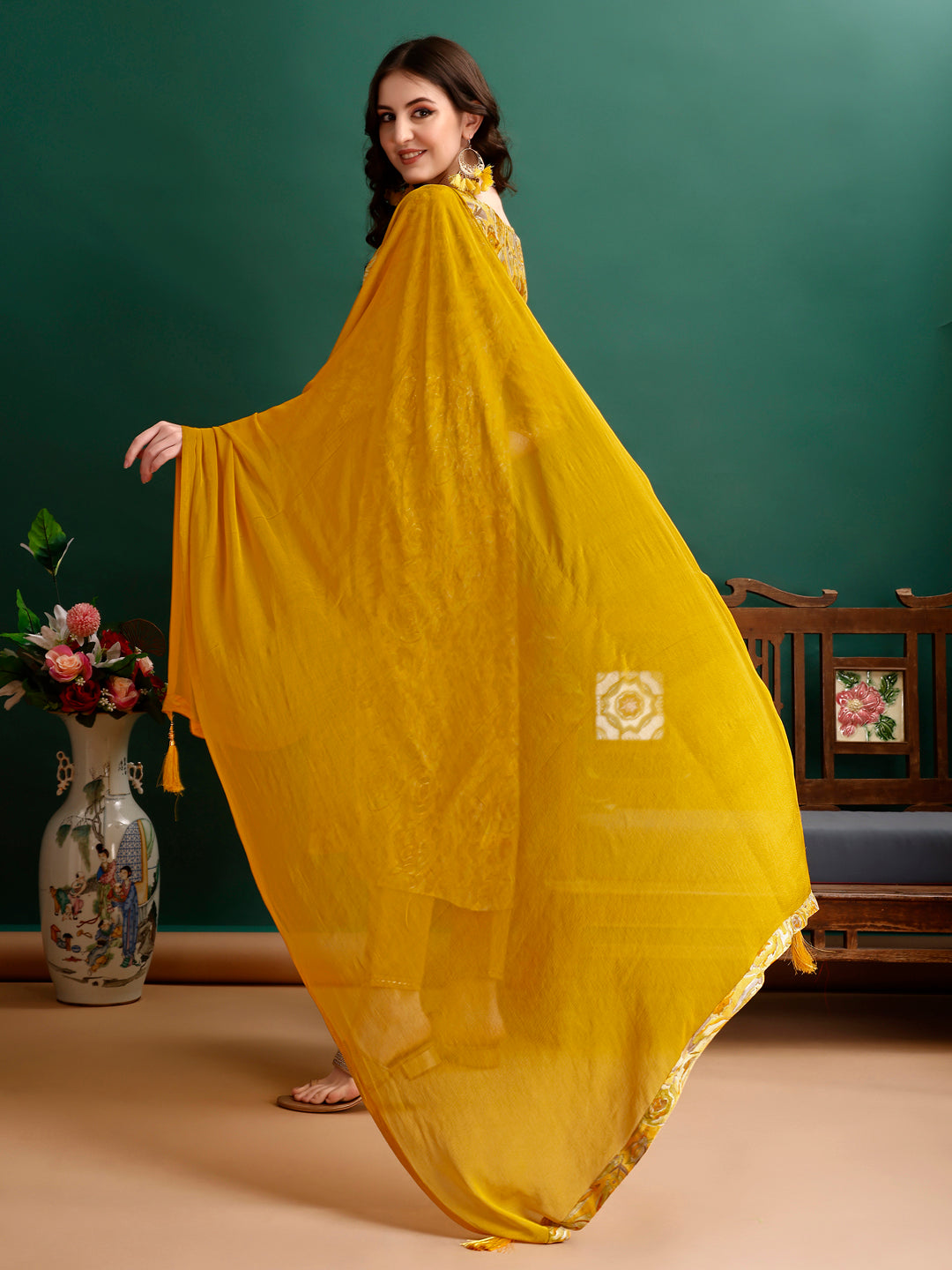 Alia Cut Floral Printed & Embroidered Kurta With Pant & Dupatta Set Luxury Premium, Multicolor - Hiral Fashion