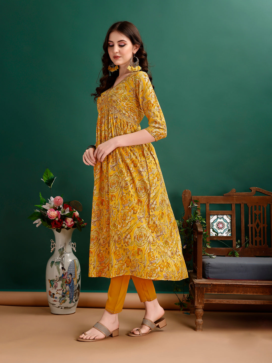 Alia Cut Floral Printed & Embroidered Kurta With Pant & Dupatta Set Luxury Premium, Multicolor - Hiral Fashion
