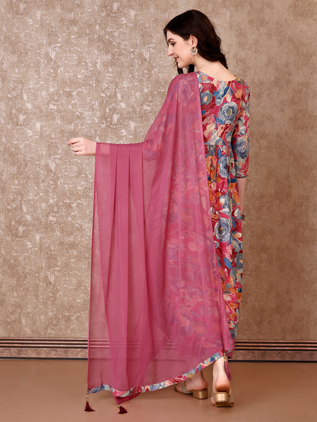 Alia Cut Embroidered & Floral Printed Kurta With Pant & Dupatta Premium Luxury, Multicolor - Hiral Fashion