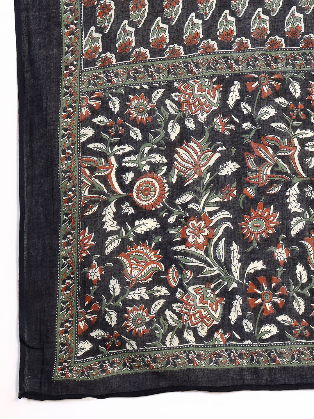Floral Printed Flared Kurta With Pant & Dupatta, Black - Hiral Fashion