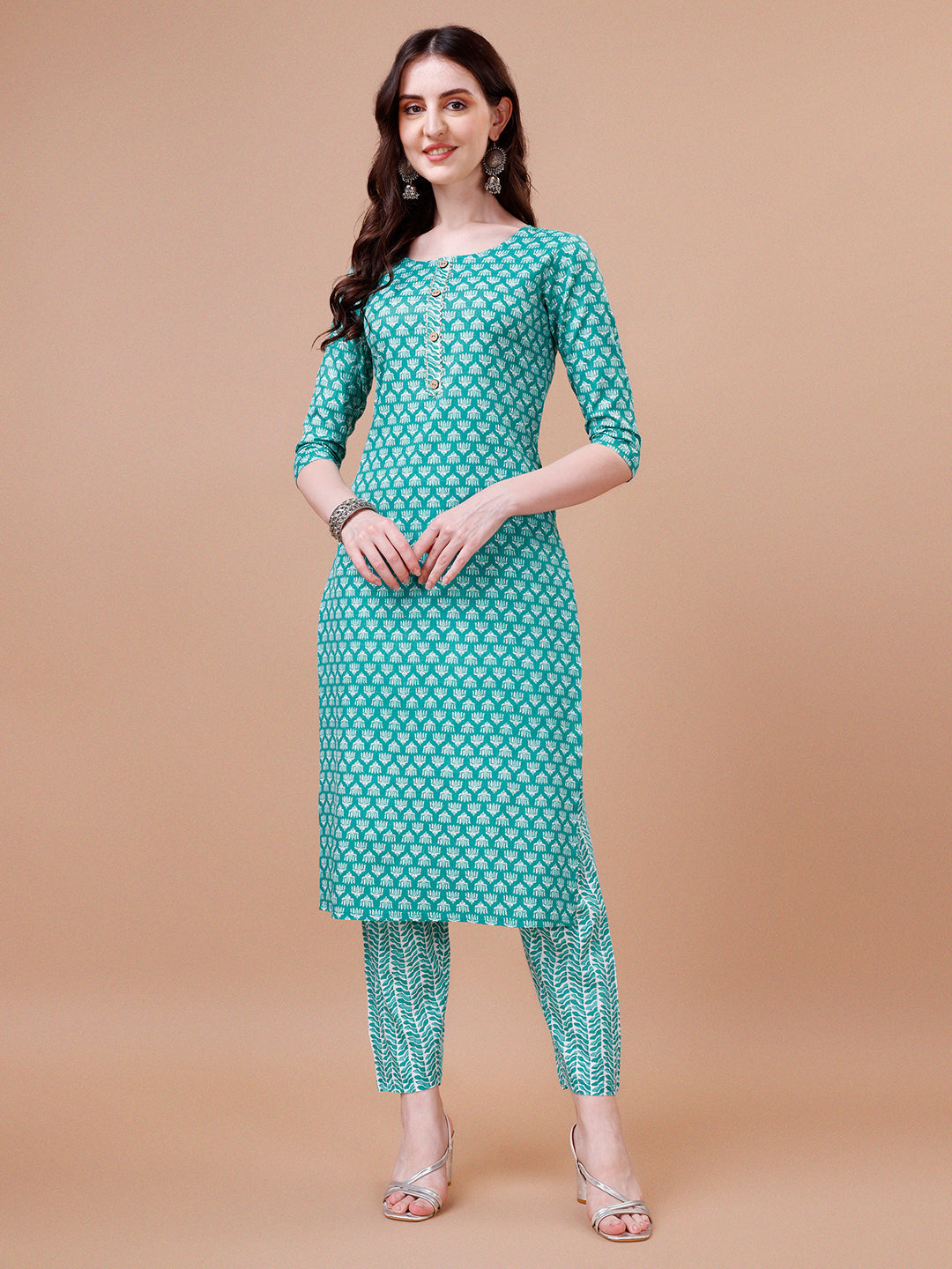 Ethnic Motifs Printed Casual Wear Cotton Kurta With Pant & Dupatta, Multicolor - Hiral Fashion