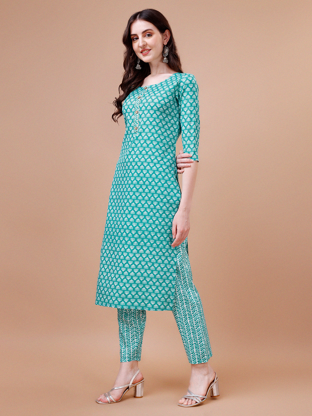Ethnic Motifs Printed Casual Wear Cotton Kurta With Pant & Dupatta, Multicolor - Hiral Fashion