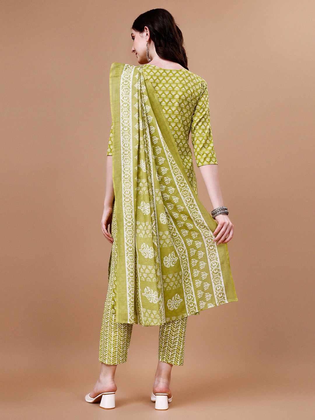 Ethnic Motifs Printed Casual Wear Cotton Kurta With Pant & Dupatta, Multicolor - Hiral Fashion
