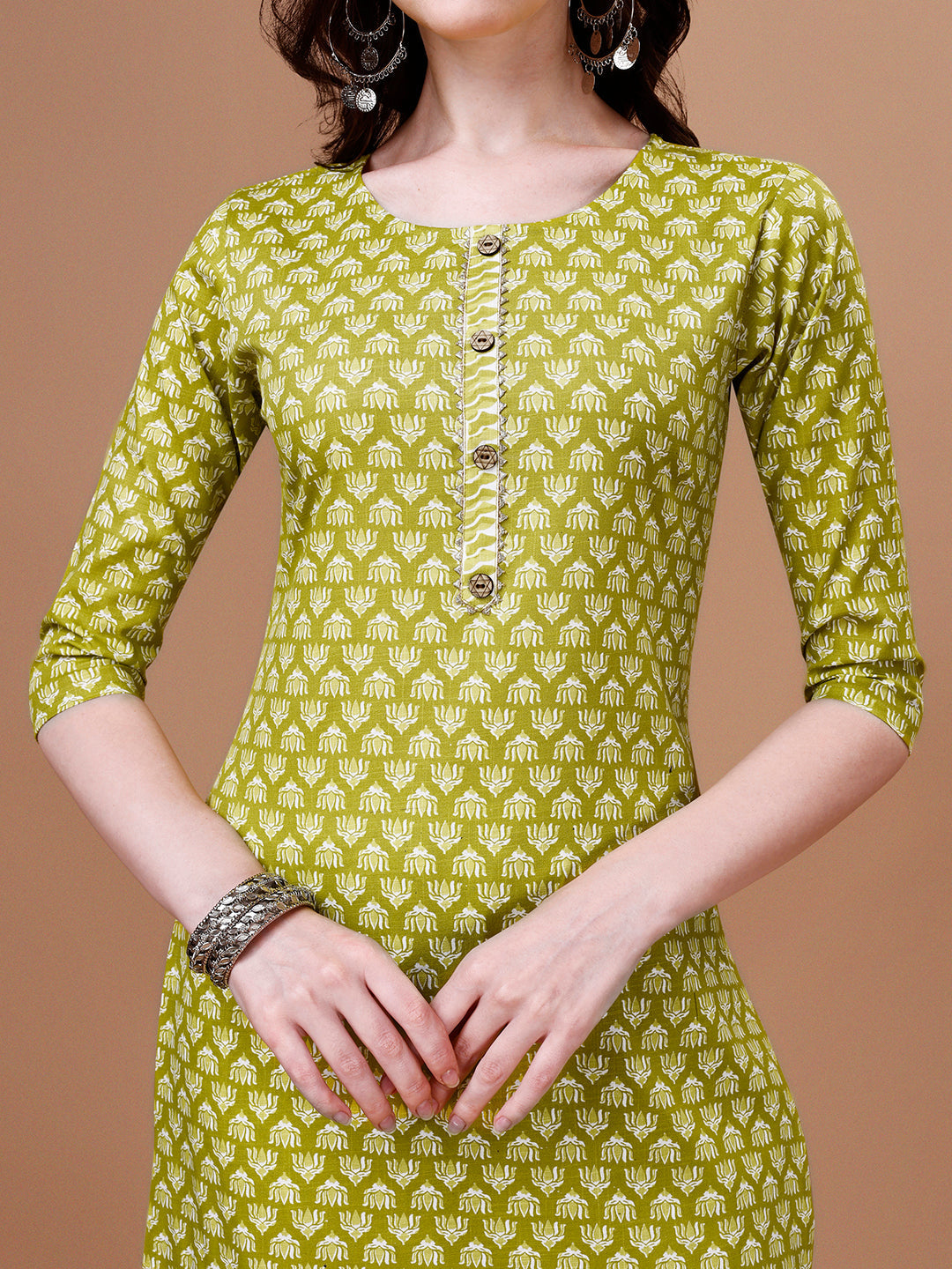 Ethnic Motifs Printed Casual Wear Cotton Kurta With Pant & Dupatta, Multicolor - Hiral Fashion