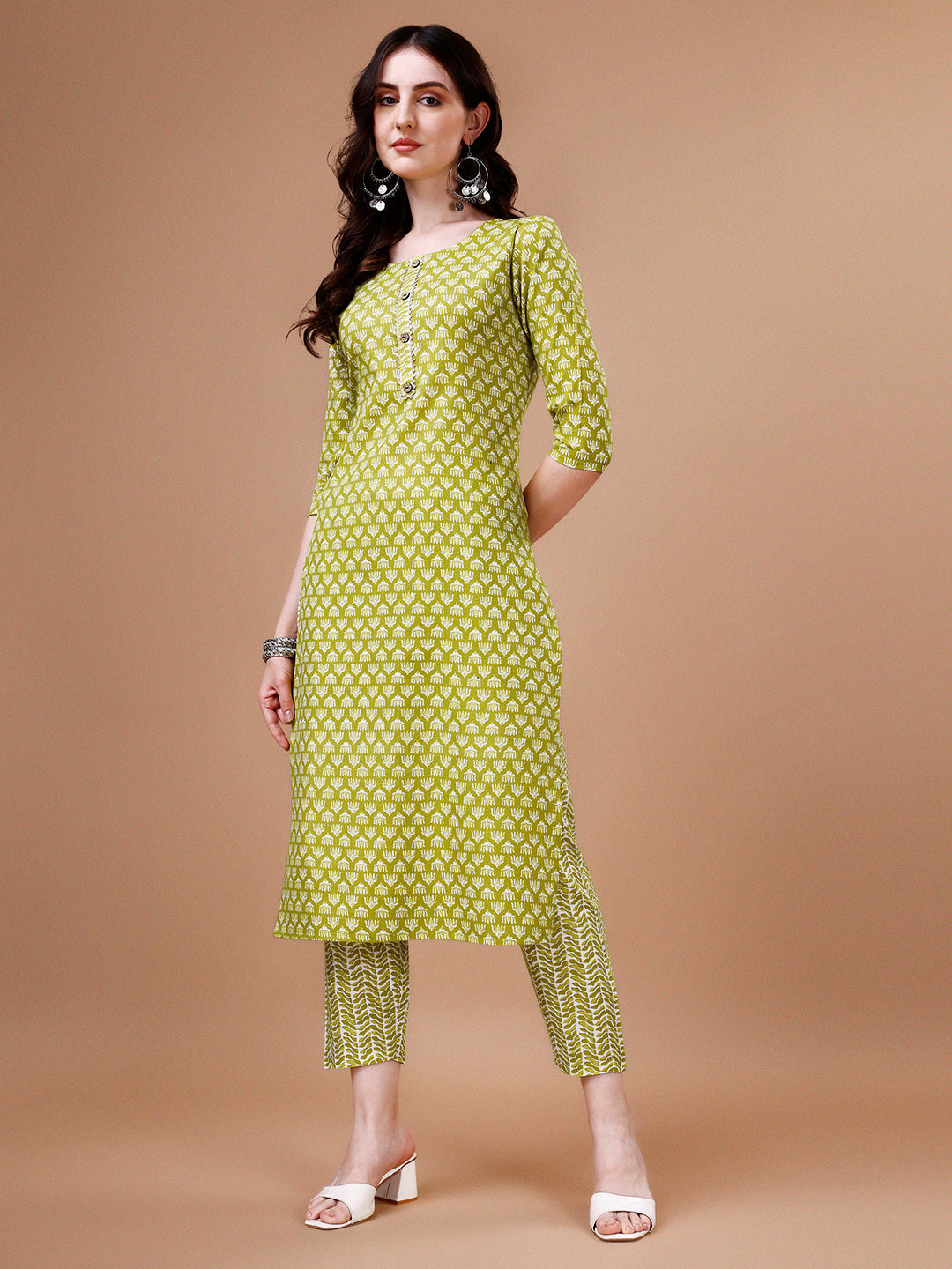 Ethnic Motifs Printed Casual Wear Cotton Kurta With Pant & Dupatta, Multicolor - Hiral Fashion