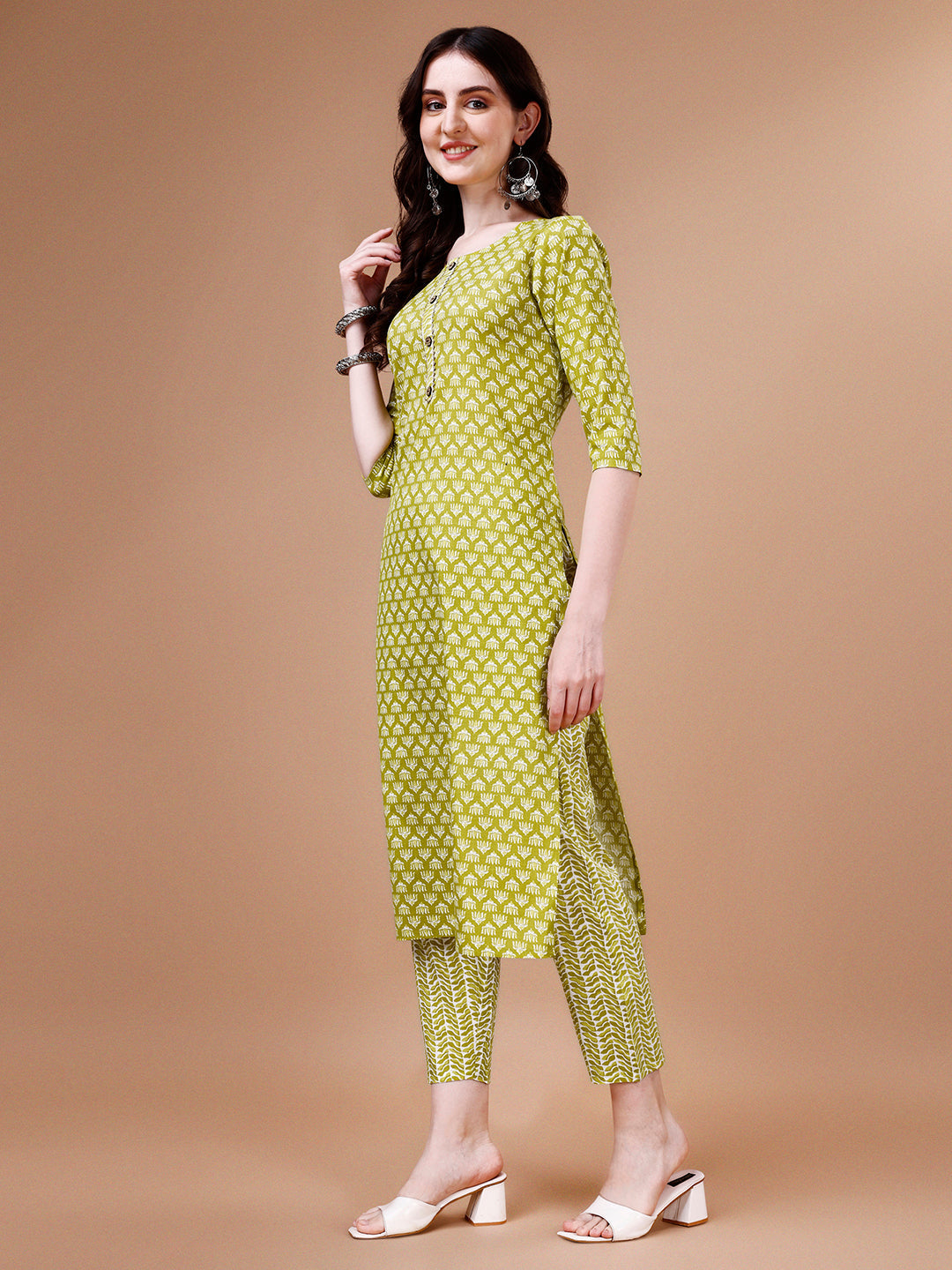 Ethnic Motifs Printed Casual Wear Cotton Kurta With Pant & Dupatta, Multicolor - Hiral Fashion