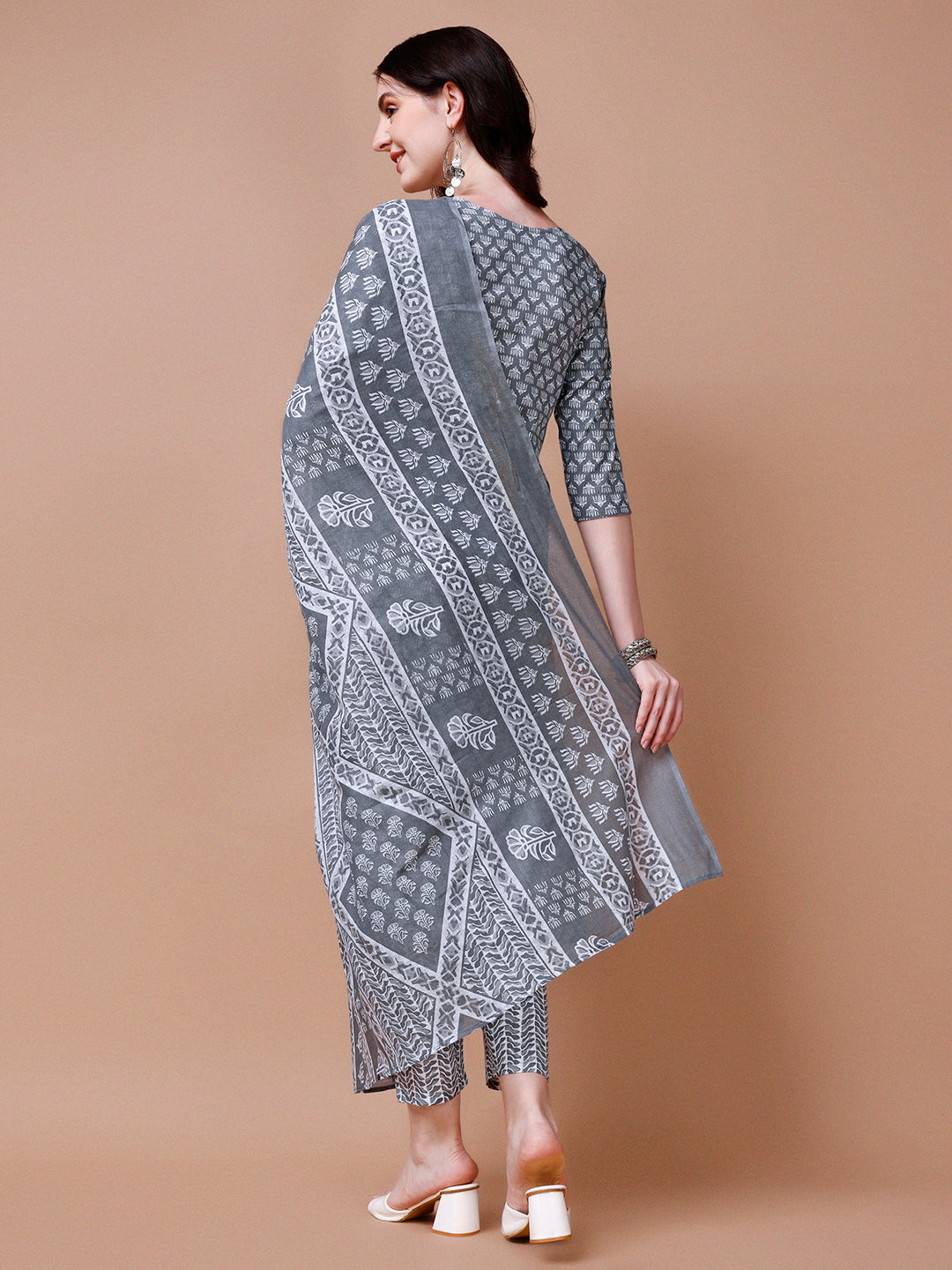 Ethnic Motifs Printed Casual Wear Cotton Kurta With Pant & Dupatta, Multicolor - Hiral Fashion