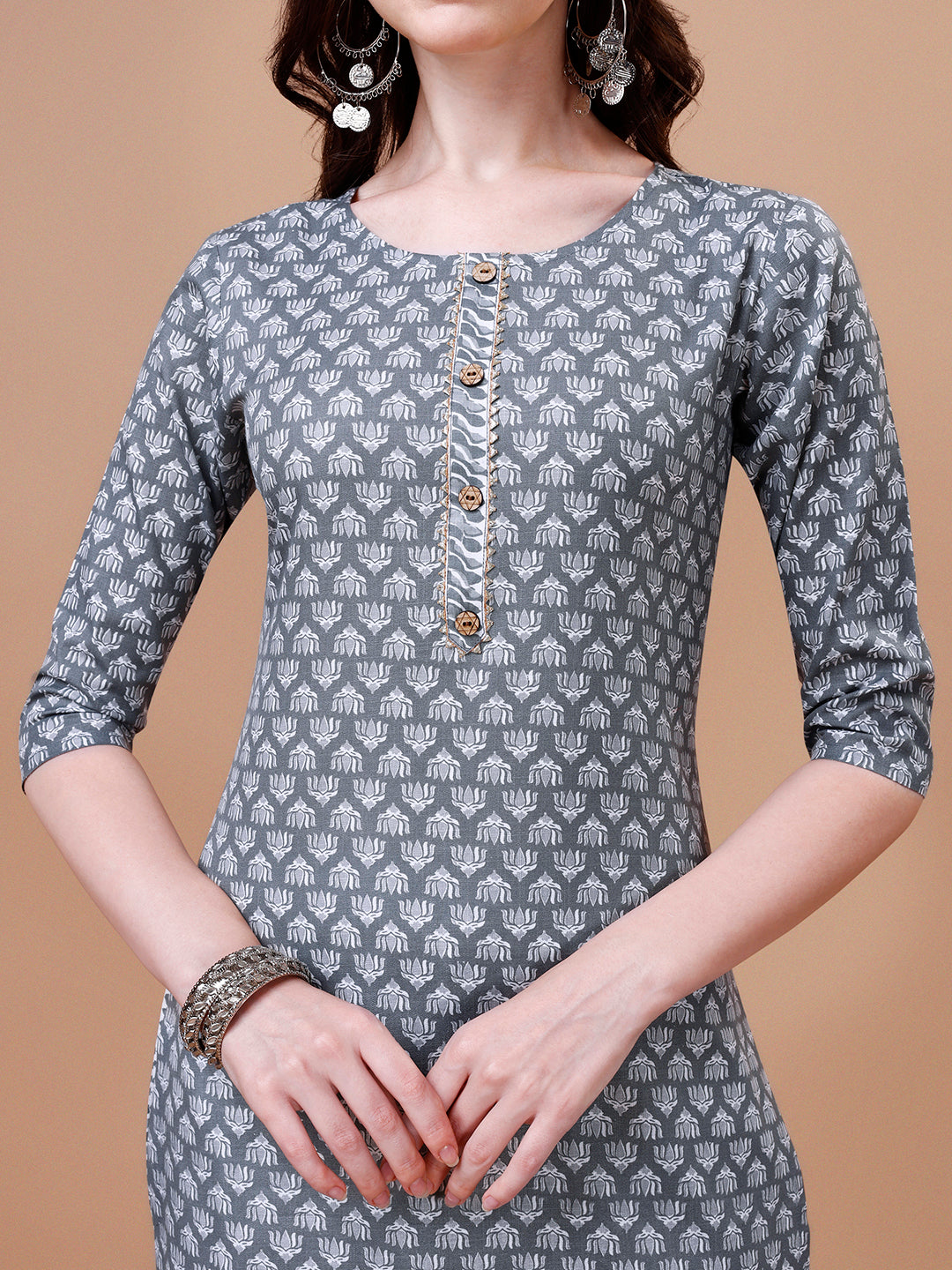 Ethnic Motifs Printed Casual Wear Cotton Kurta With Pant & Dupatta, Multicolor - Hiral Fashion