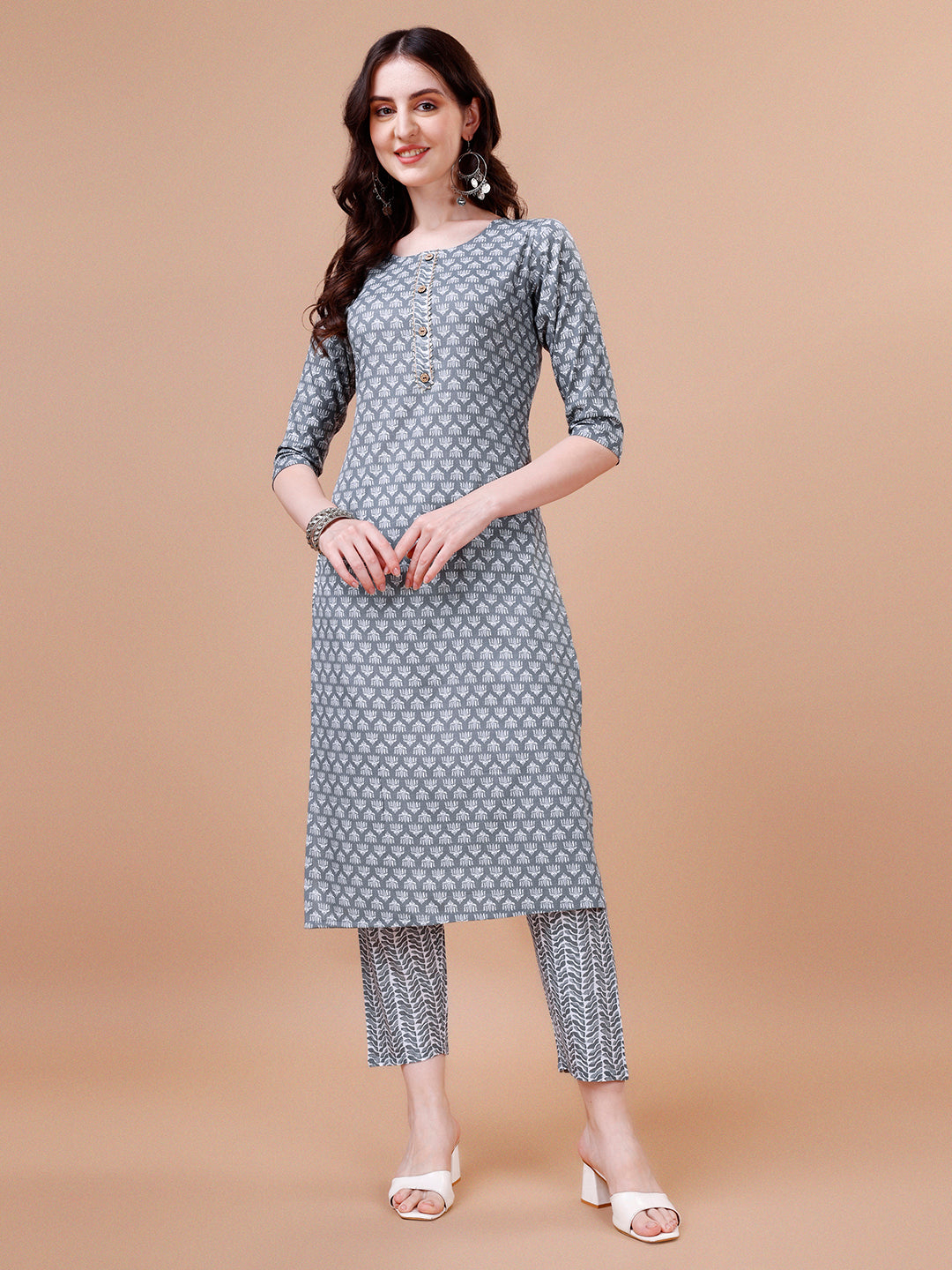 Ethnic Motifs Printed Casual Wear Cotton Kurta With Pant & Dupatta, Multicolor - Hiral Fashion