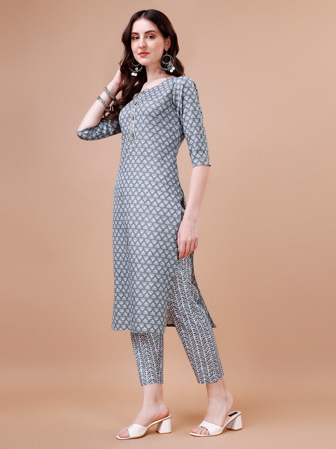 Ethnic Motifs Printed Casual Wear Cotton Kurta With Pant & Dupatta, Multicolor - Hiral Fashion