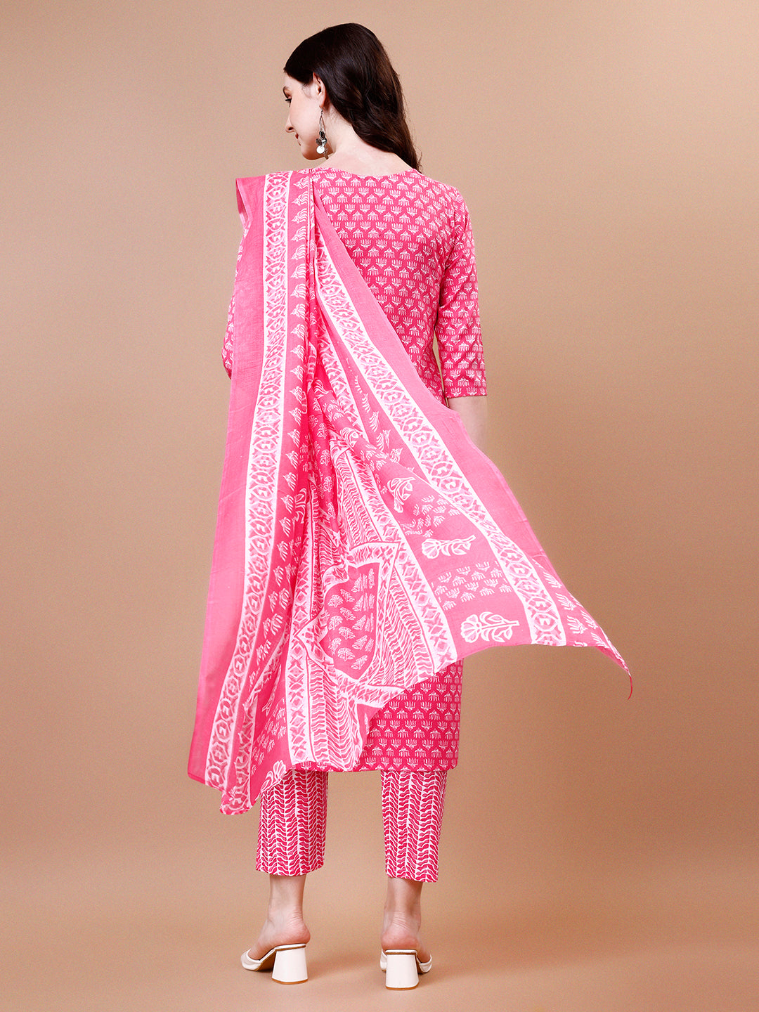 Ethnic Motifs Printed Casual Wear Cotton Kurta With Pant & Dupatta, Multicolor - Hiral Fashion