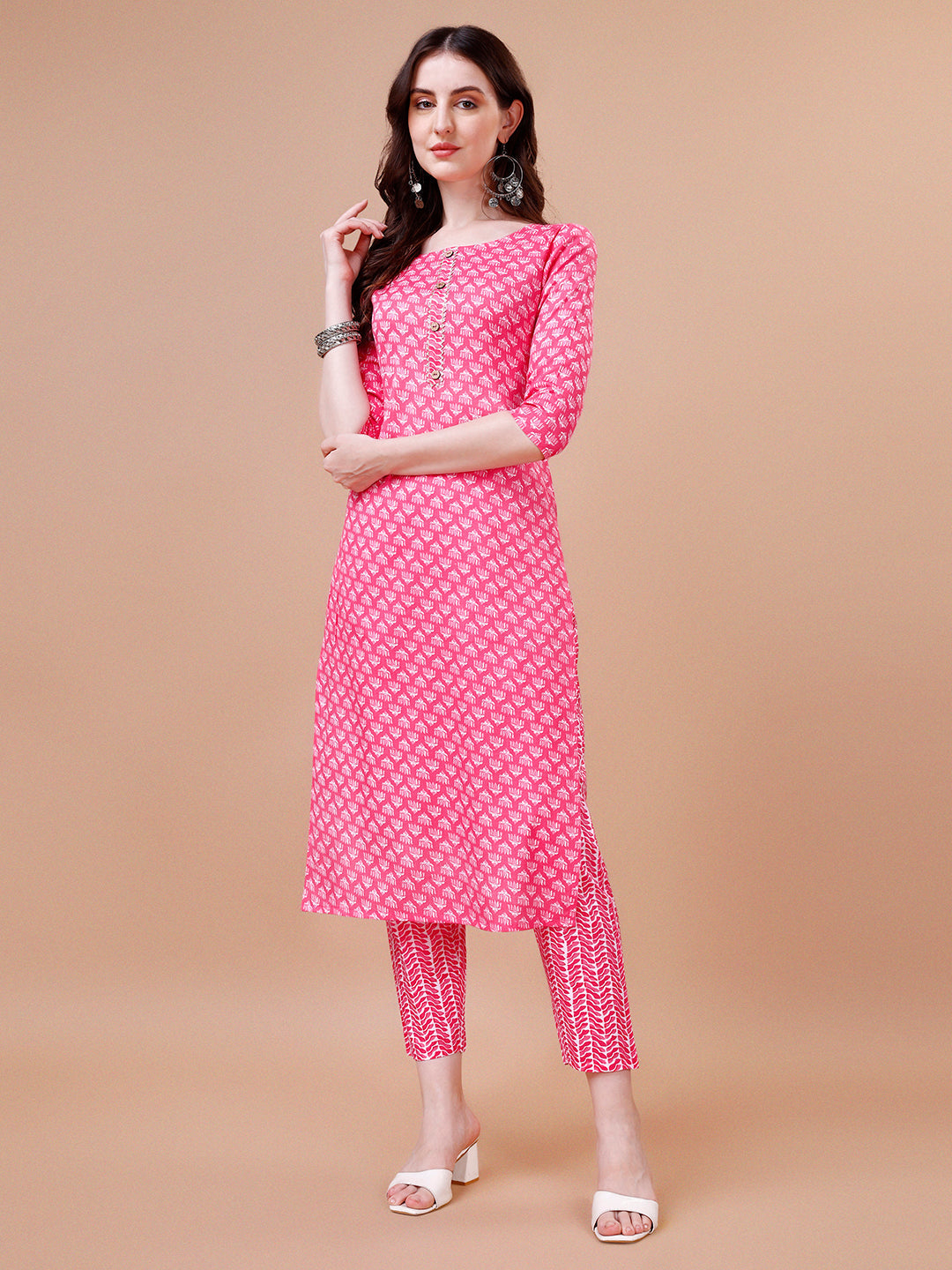 Ethnic Motifs Printed Casual Wear Cotton Kurta With Pant & Dupatta, Multicolor - Hiral Fashion