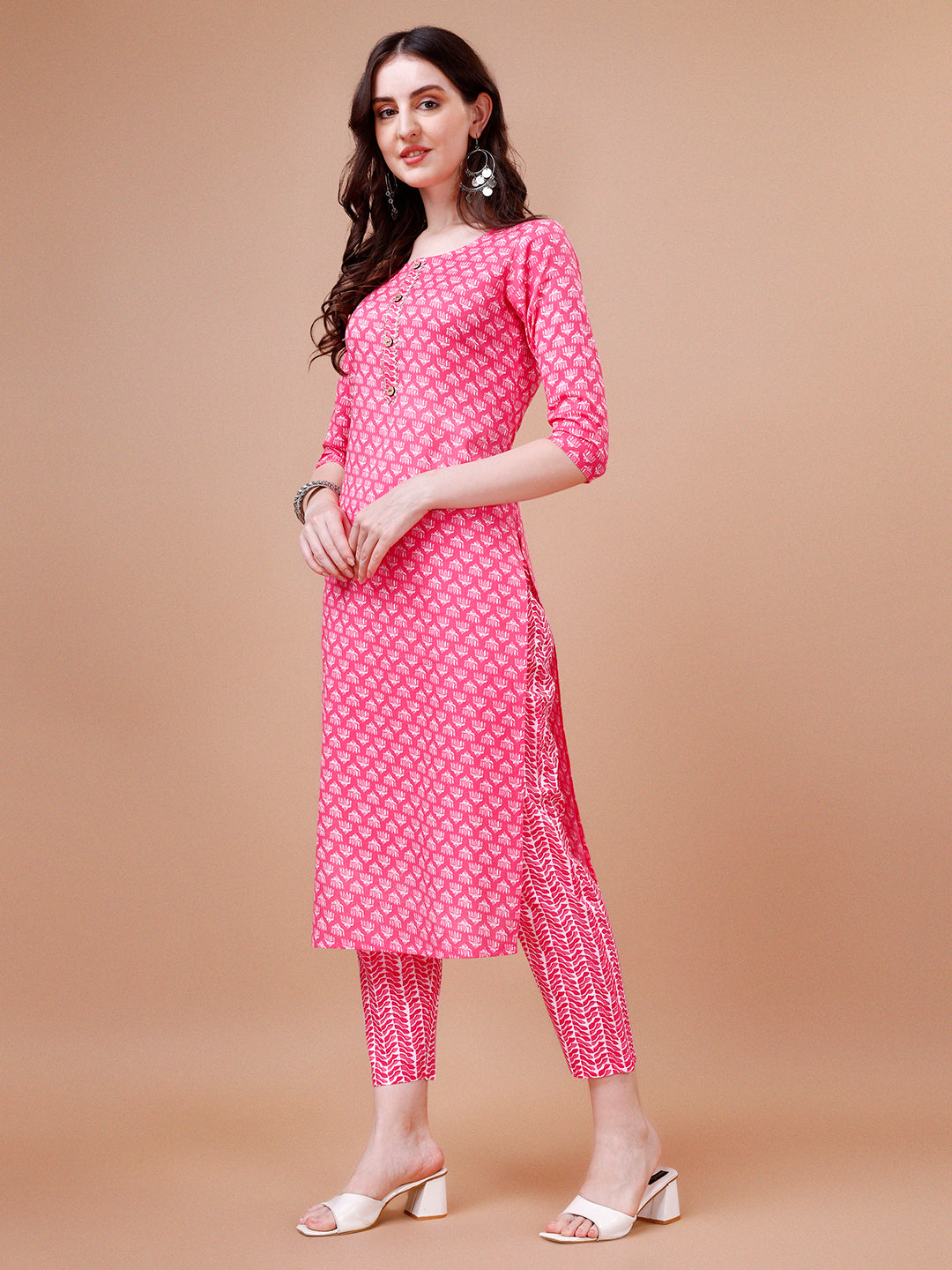 Ethnic Motifs Printed Casual Wear Cotton Kurta With Pant & Dupatta, Multicolor - Hiral Fashion