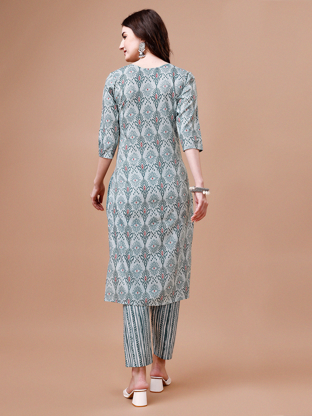 Printed Cotton Kurta With Pant & Dupatta, Multicolor - Hiral Fashion