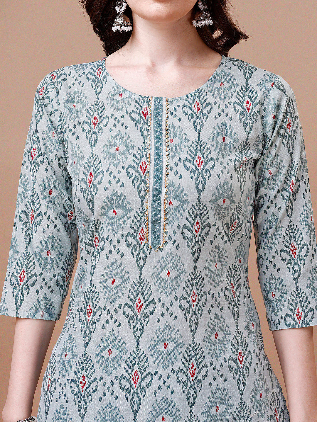 Printed Cotton Kurta With Pant & Dupatta, Multicolor - Hiral Fashion