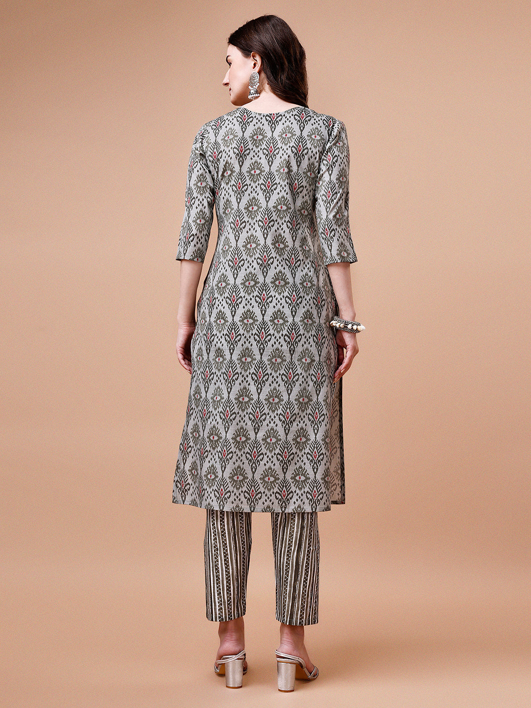 Printed Cotton Kurta With Pant & Dupatta, Multicolor - Hiral Fashion