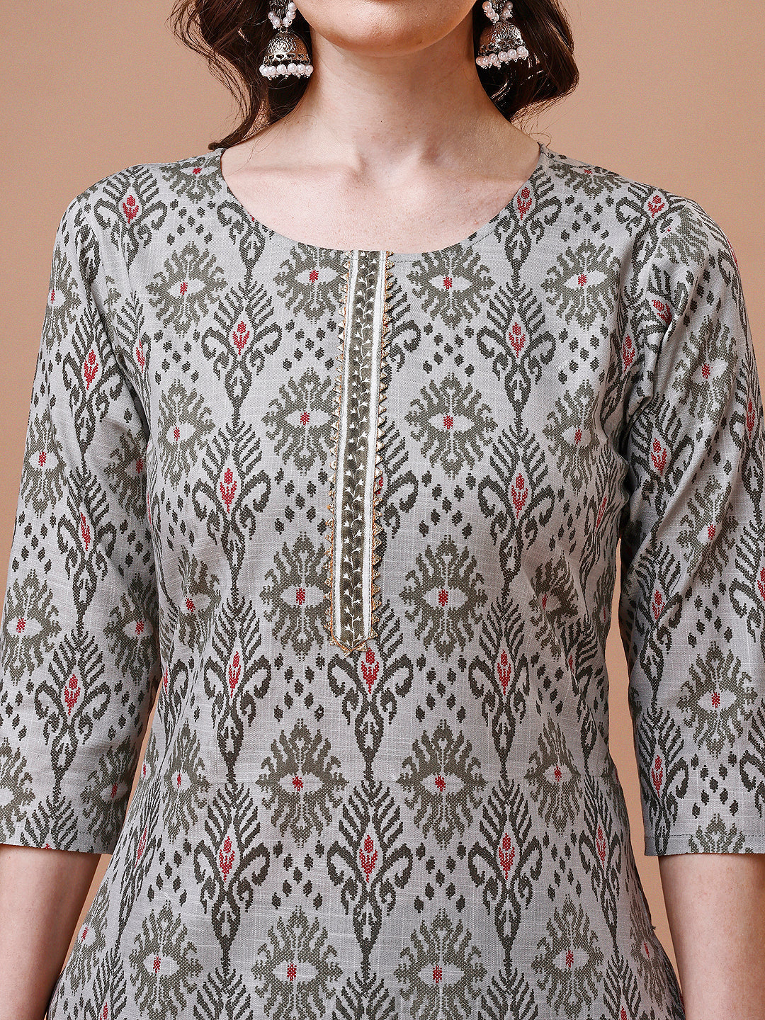 Printed Cotton Kurta With Pant & Dupatta, Multicolor - Hiral Fashion