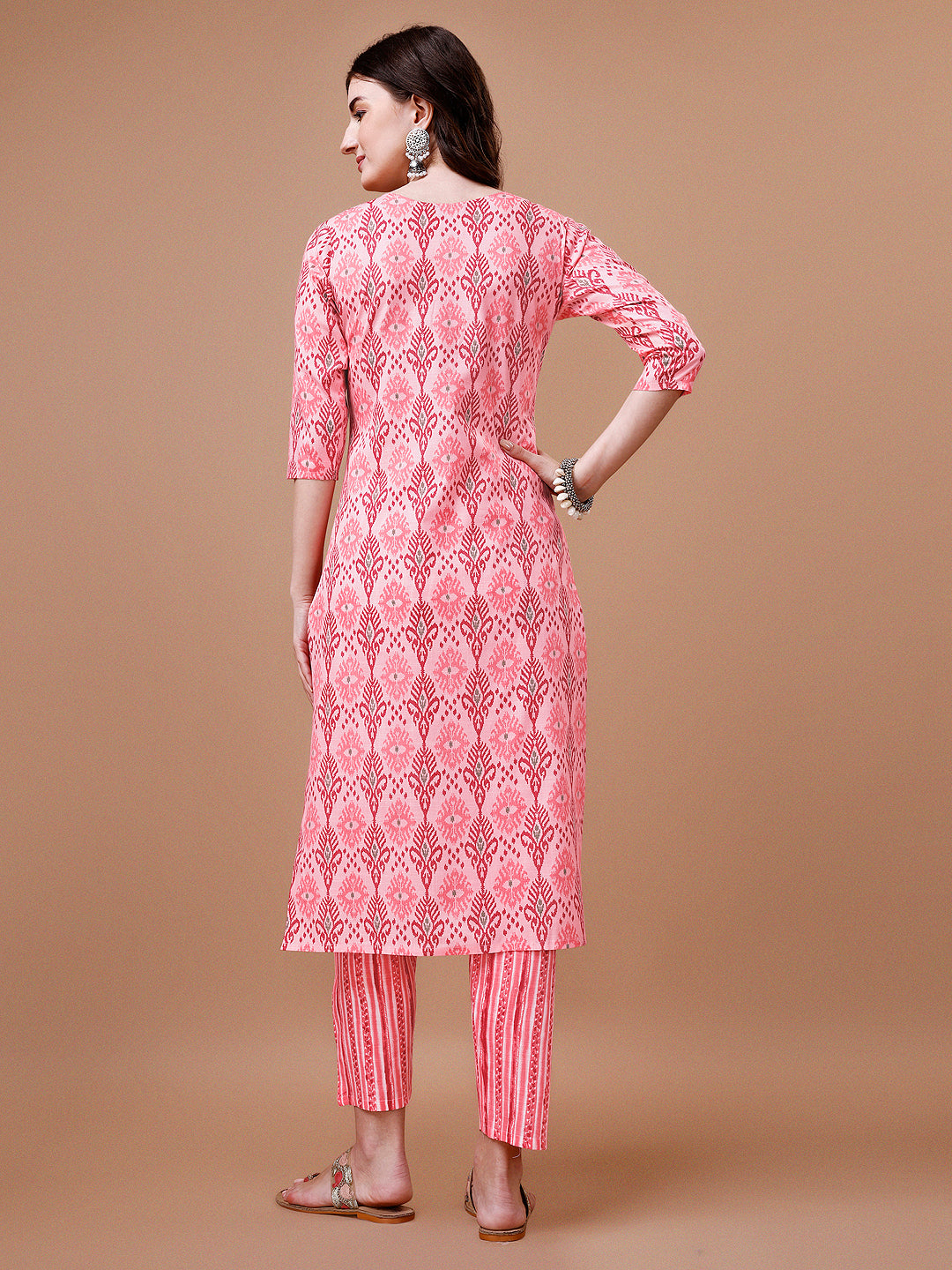 Printed Cotton Kurta With Pant & Dupatta, Multicolor - Hiral Fashion