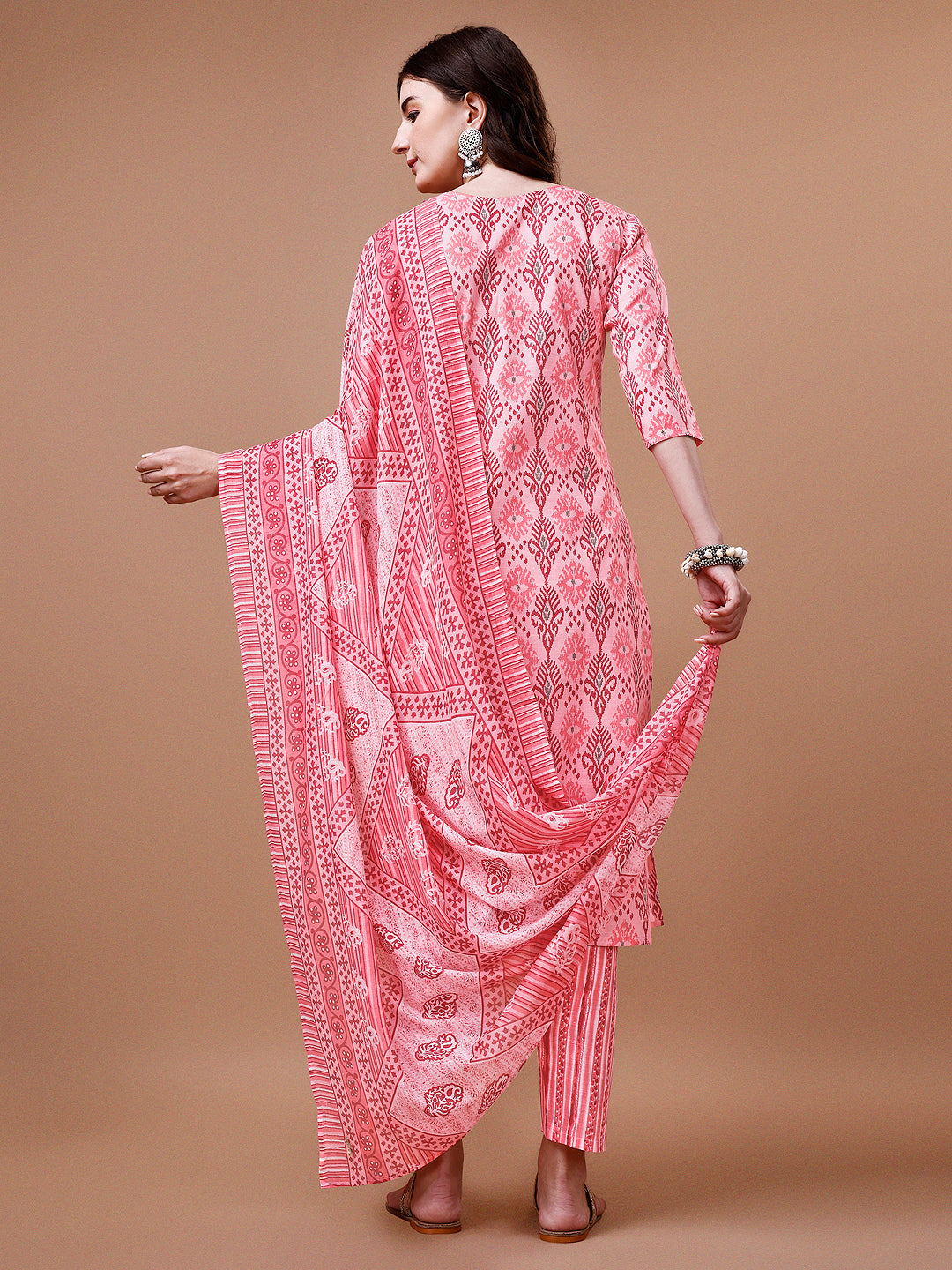 Printed Cotton Kurta With Pant & Dupatta, Multicolor - Hiral Fashion