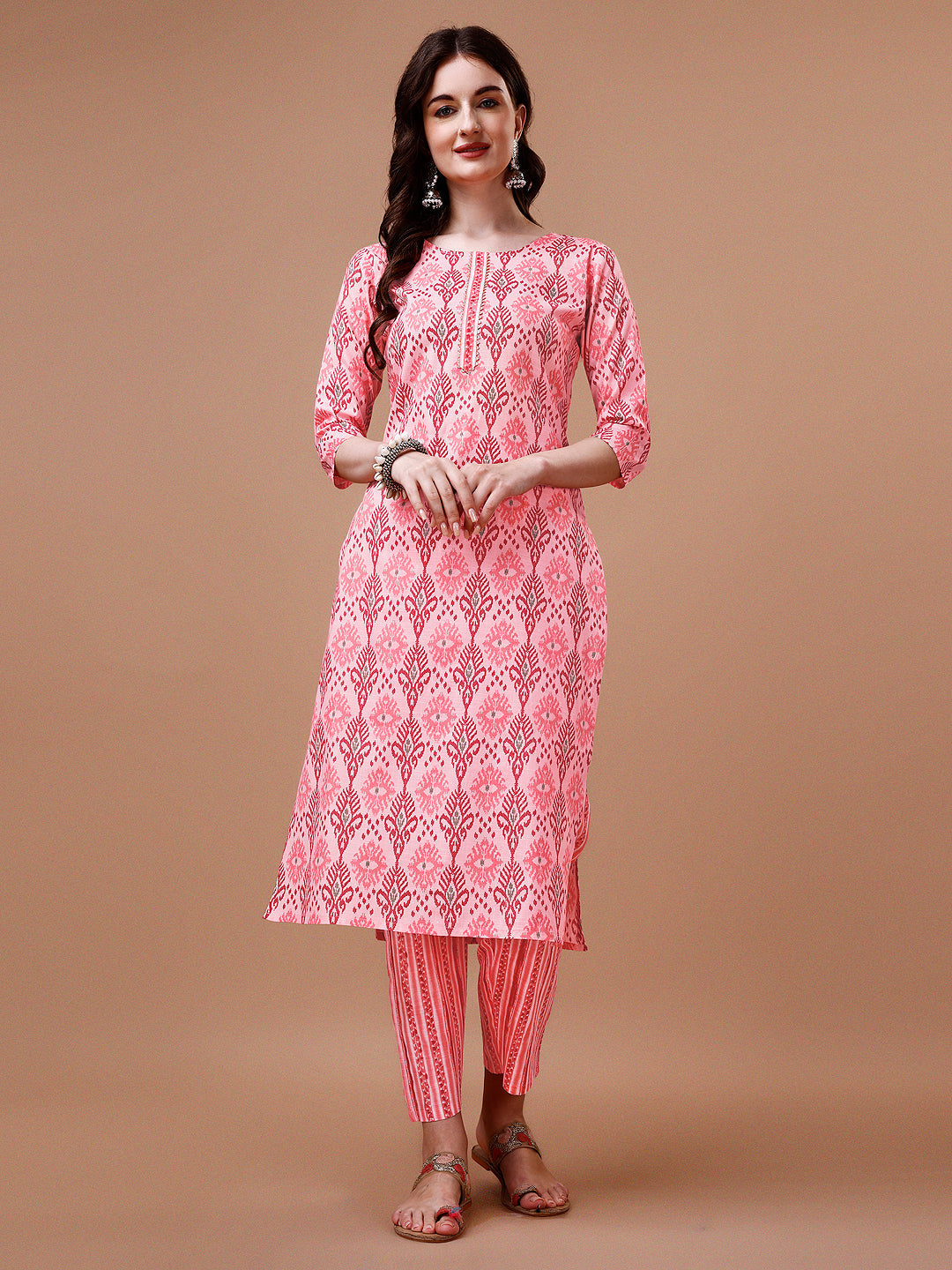Printed Cotton Kurta With Pant & Dupatta, Multicolor - Hiral Fashion
