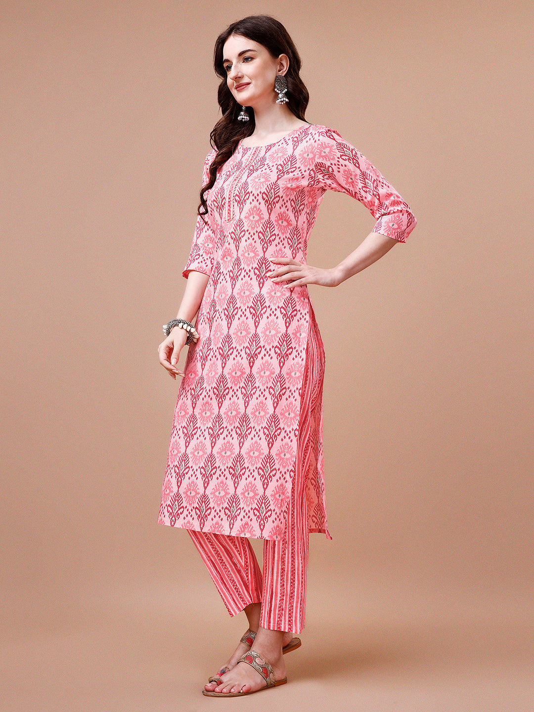 Printed Cotton Kurta With Pant & Dupatta, Multicolor - Hiral Fashion