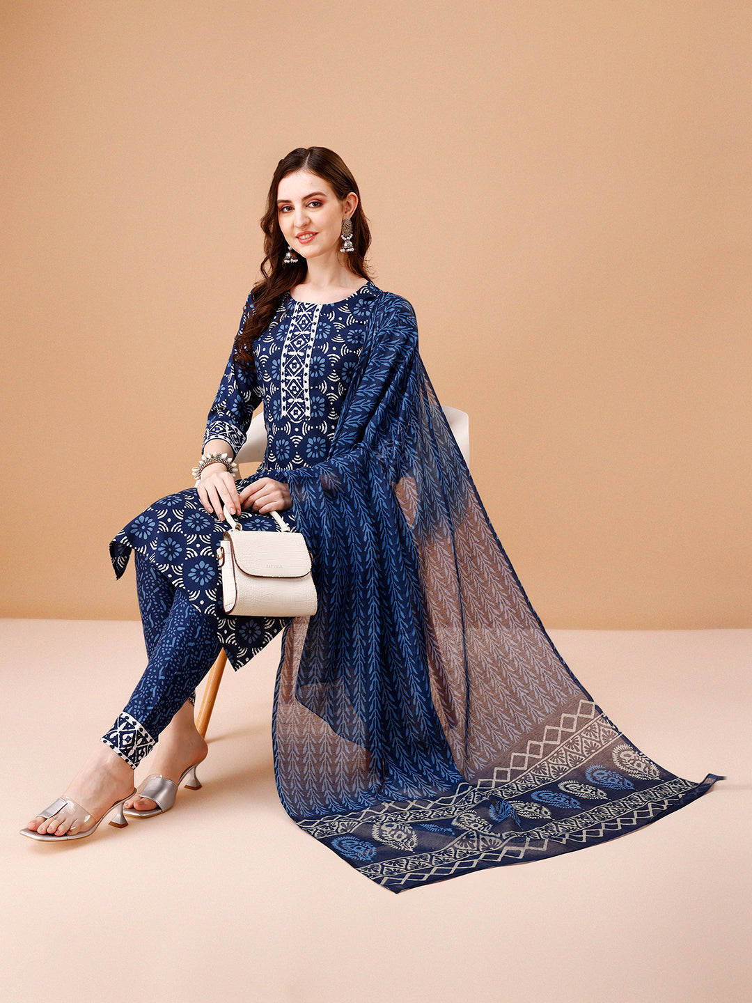 Printed Rayon Kurta With Pant & Dupatta, Multicolor - Hiral Fashion