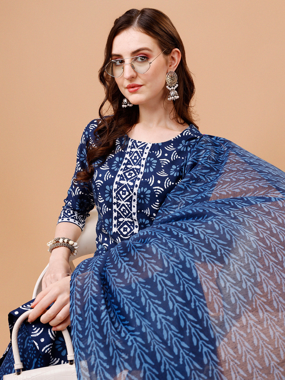Printed Rayon Kurta With Pant & Dupatta, Multicolor - Hiral Fashion