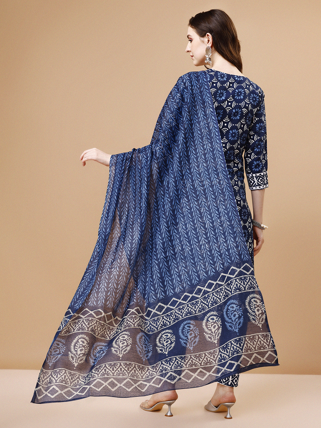 Printed Rayon Kurta With Pant & Dupatta, Multicolor - Hiral Fashion