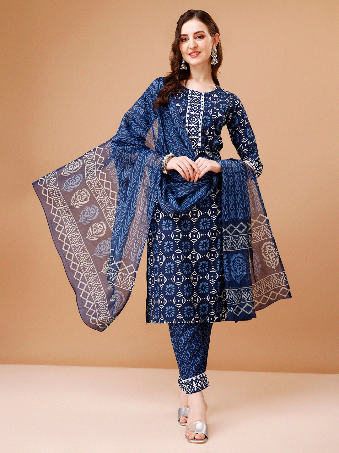 Printed Rayon Kurta With Pant & Dupatta, Multicolor - Hiral Fashion