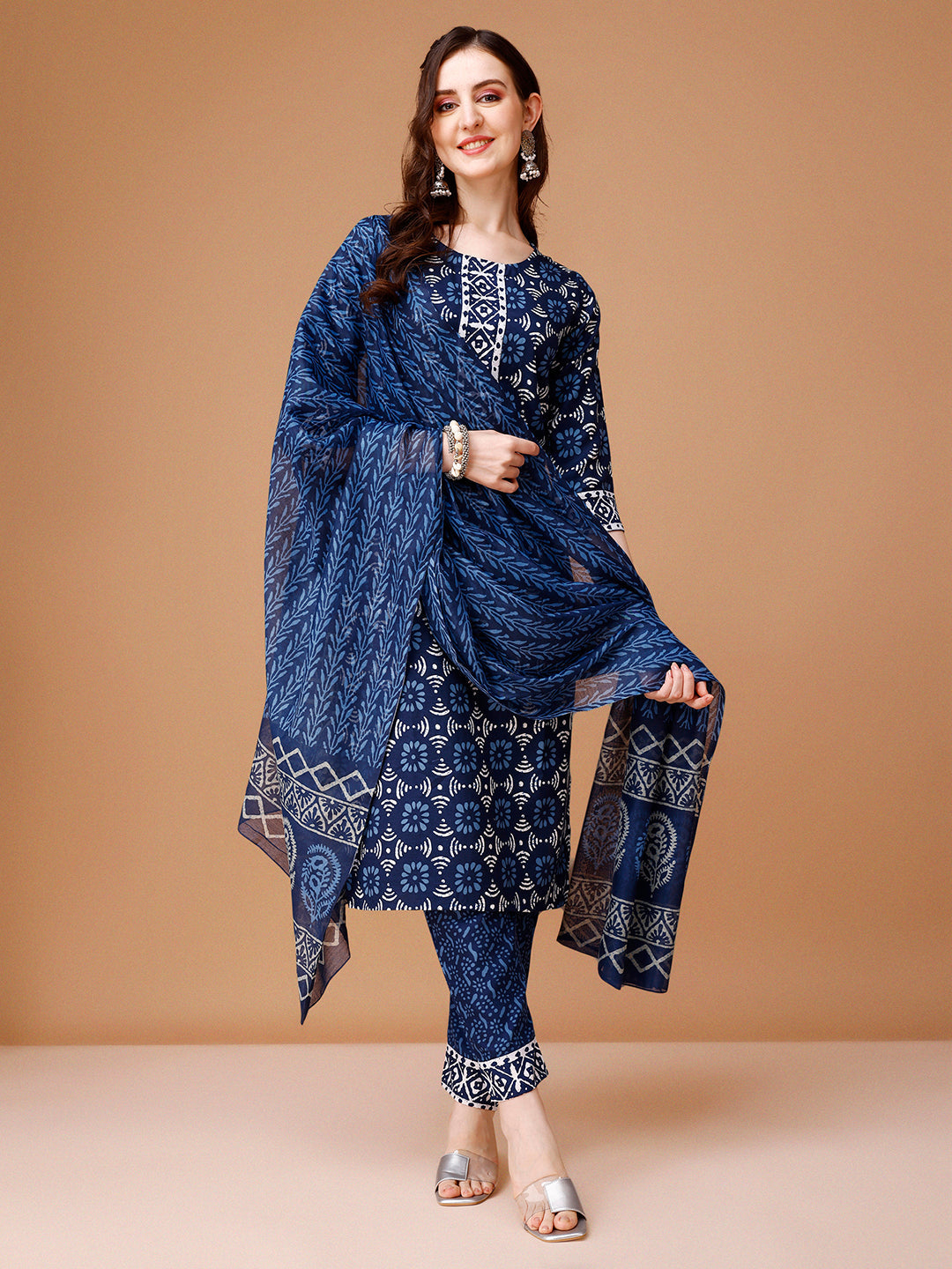 Printed Rayon Kurta With Pant & Dupatta, Multicolor - Hiral Fashion