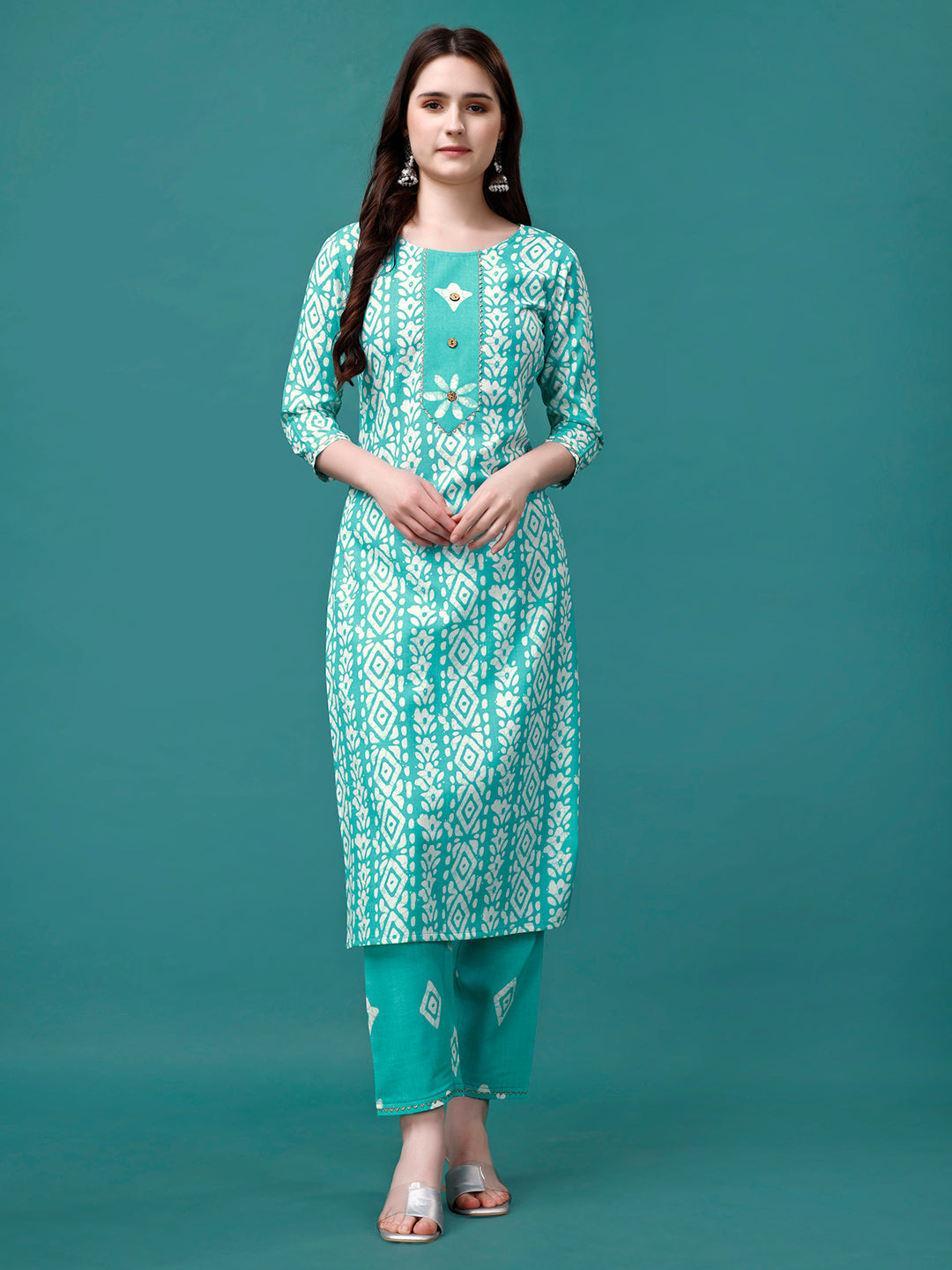Bandhani Printed Cotton Kurta With Pant & Dupatta, Multicolor - Hiral Fashion