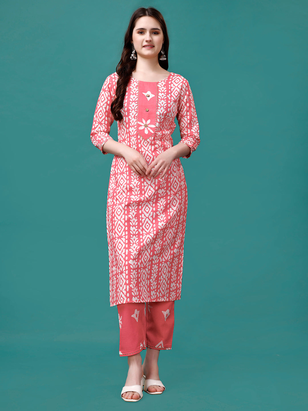 Bandhani Printed Cotton Kurta With Pant & Dupatta, Multicolor - Hiral Fashion