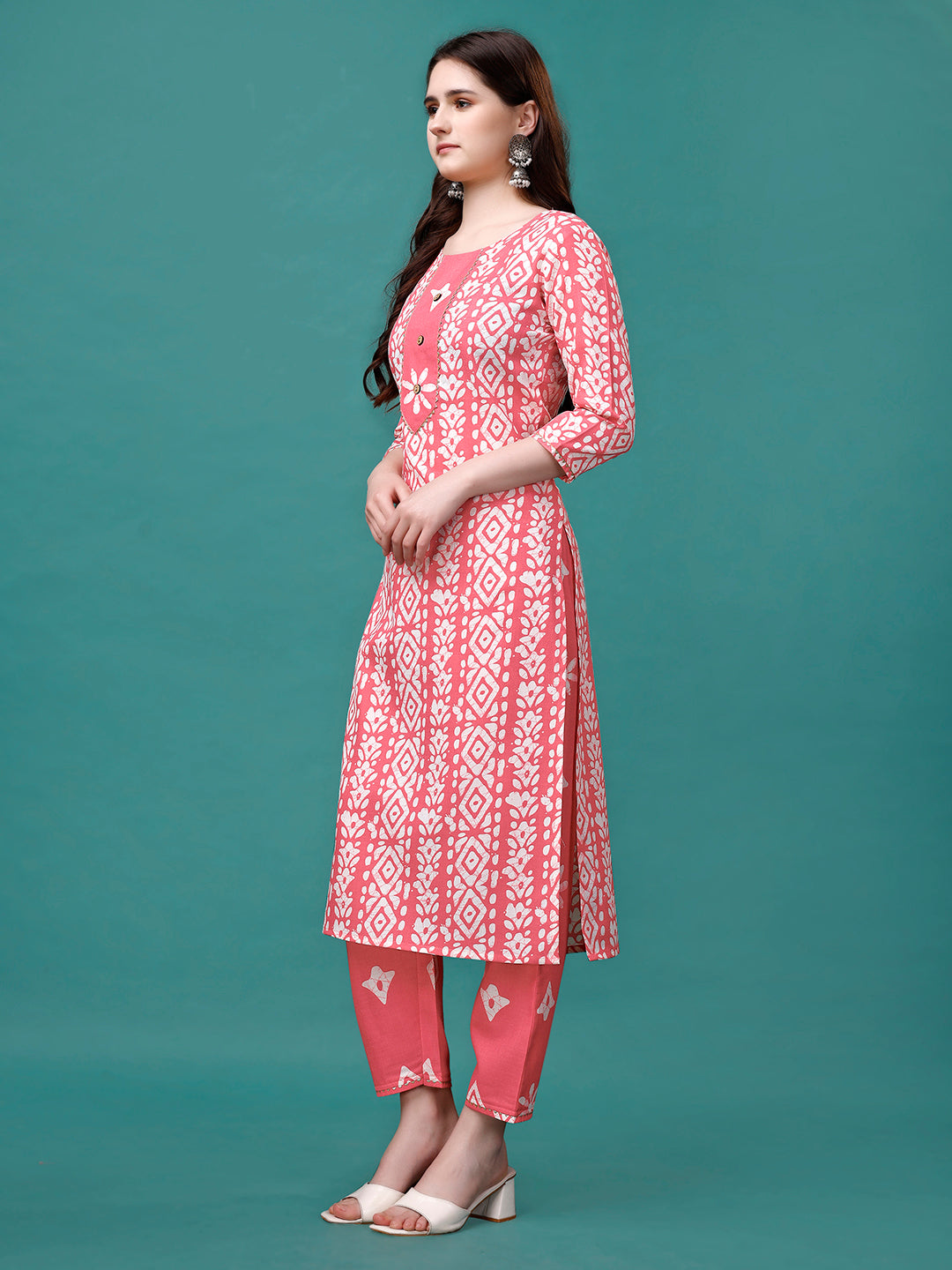 Bandhani Printed Cotton Kurta With Pant & Dupatta, Multicolor - Hiral Fashion
