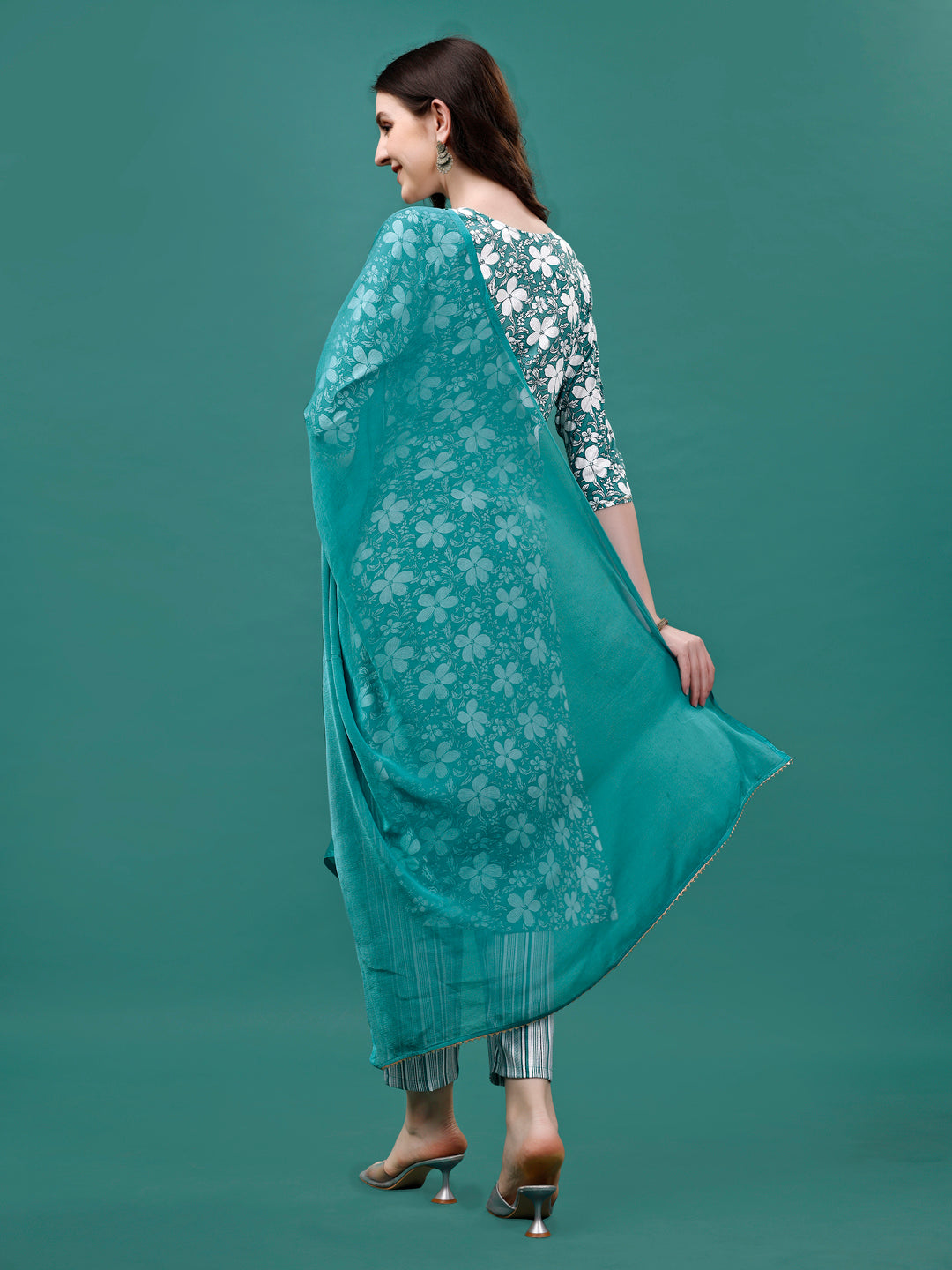 Floral Printed Casual Wear Kurta With Pant & Dupatta, Multicolor - Hiral Fashion
