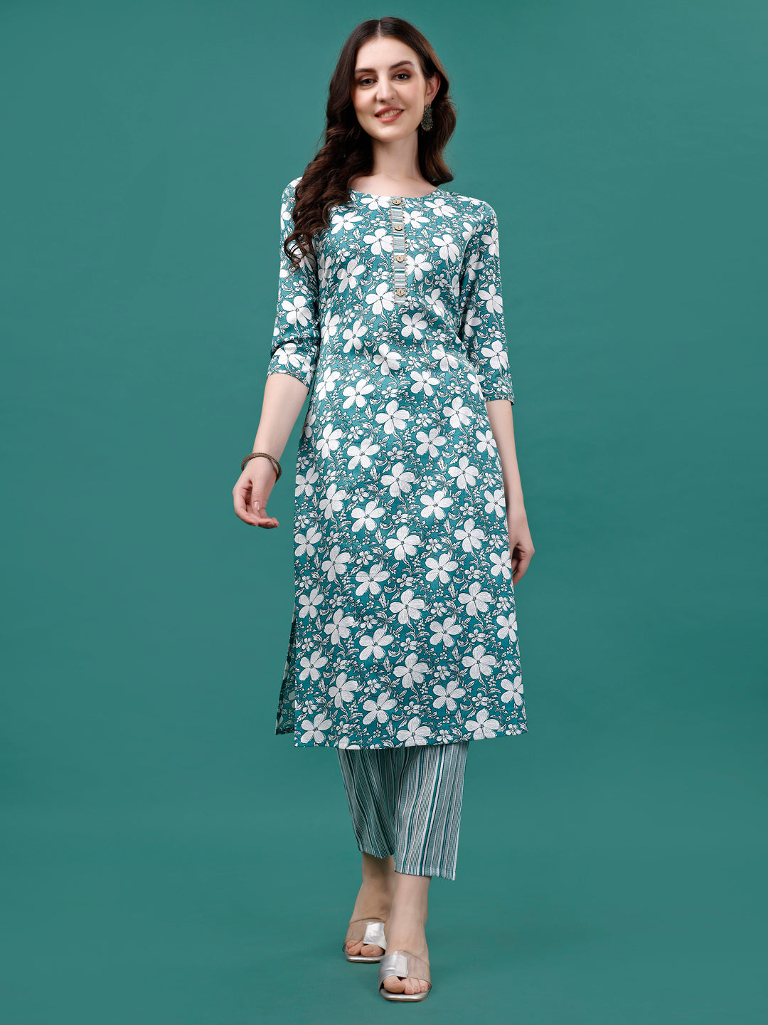 Floral Printed Casual Wear Kurta With Pant & Dupatta, Multicolor - Hiral Fashion