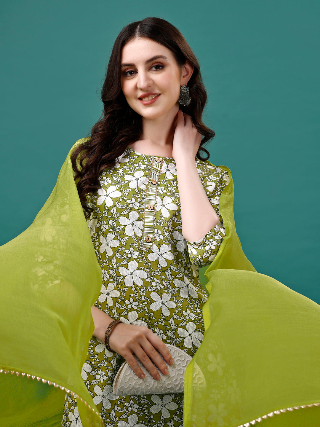 Floral Printed Casual Wear Kurta With Pant & Dupatta, Multicolor - Hiral Fashion