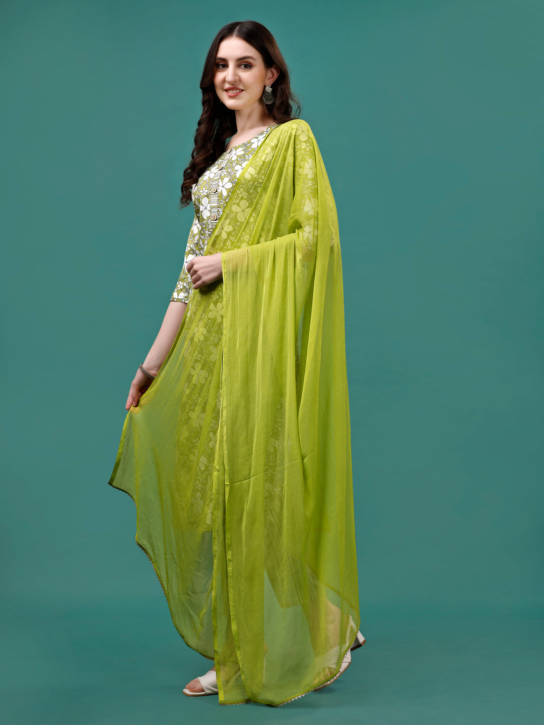 Floral Printed Casual Wear Kurta With Pant & Dupatta, Multicolor - Hiral Fashion