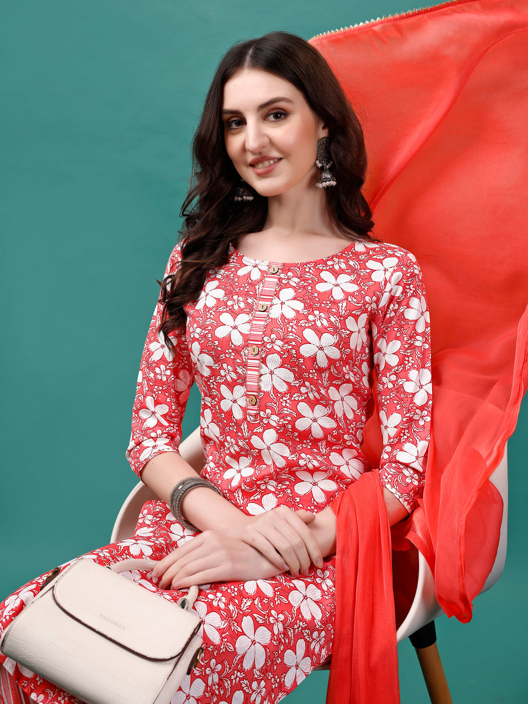 Floral Printed Casual Wear Kurta With Pant & Dupatta, Multicolor - Hiral Fashion