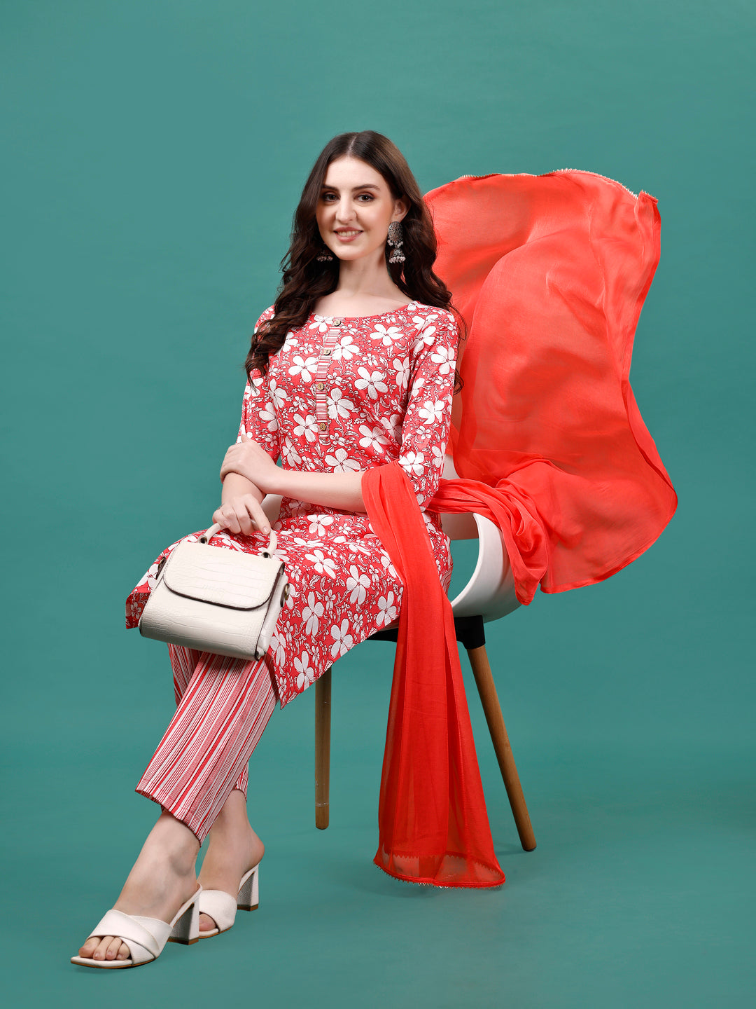 Floral Printed Casual Wear Kurta With Pant & Dupatta, Multicolor - Hiral Fashion
