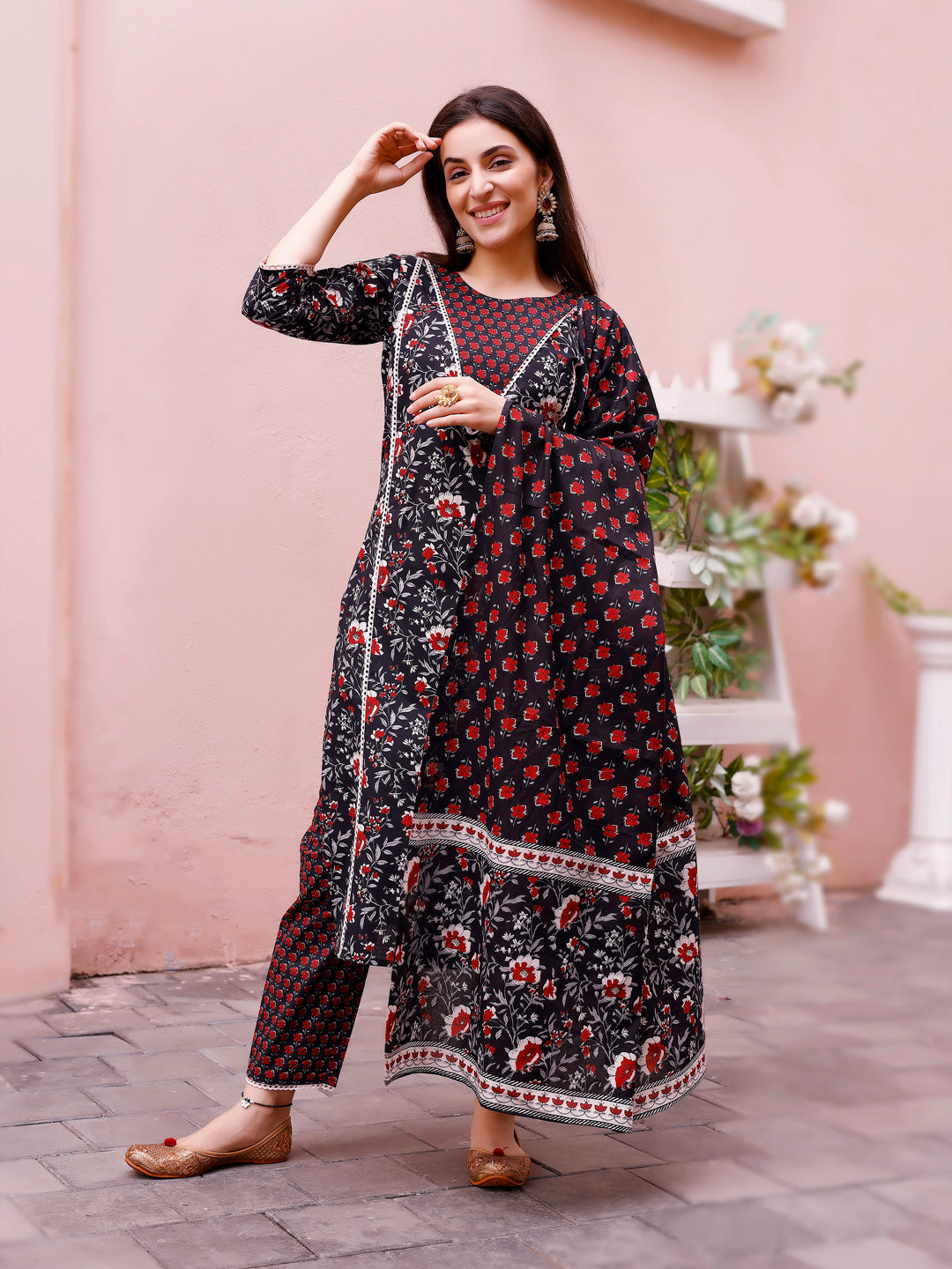 Floral Printed Kurta With Pant & Dupatta, Multicolor - Hiral Fashion