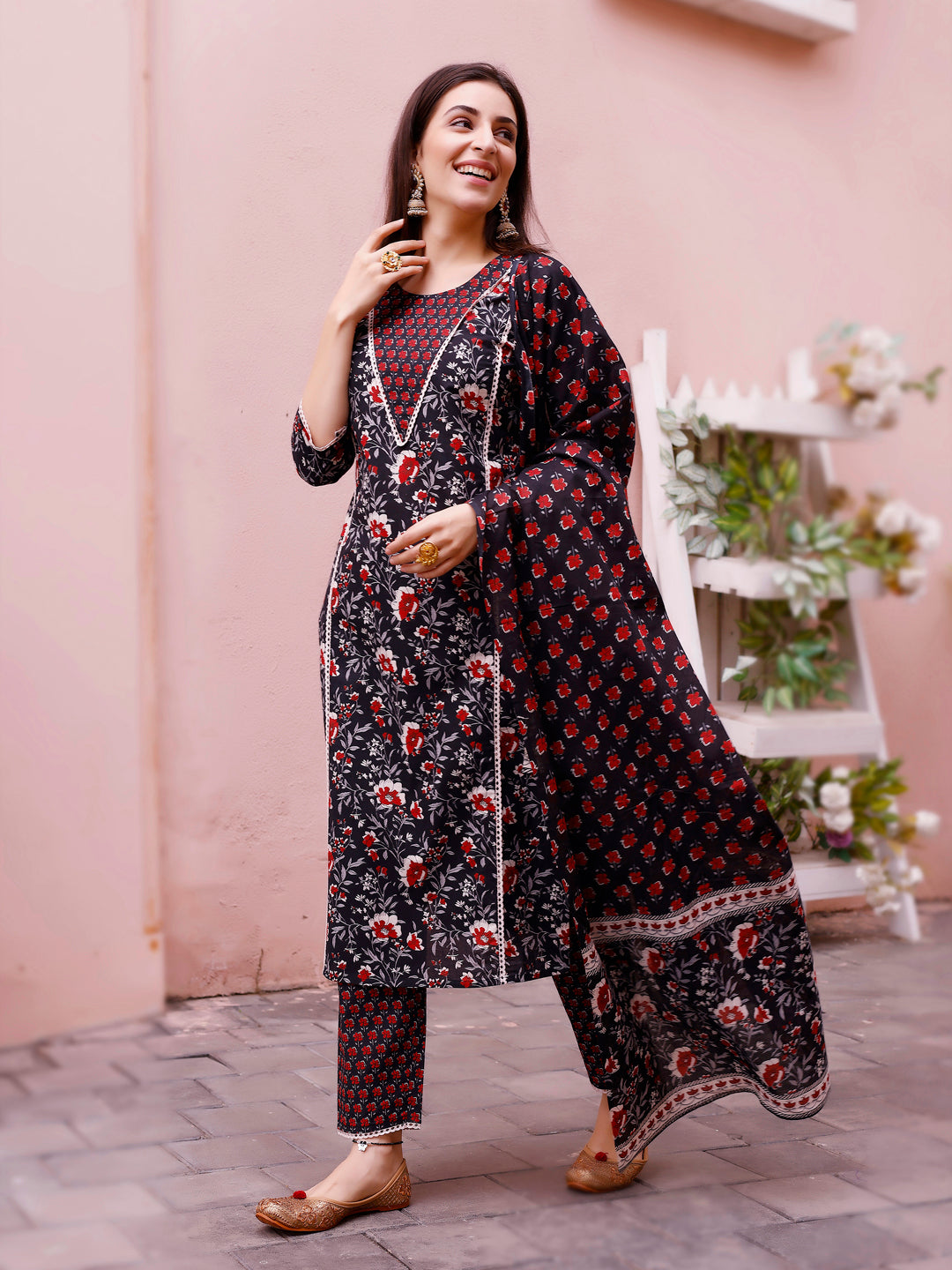 Floral Printed Kurta With Pant & Dupatta, Multicolor - Hiral Fashion