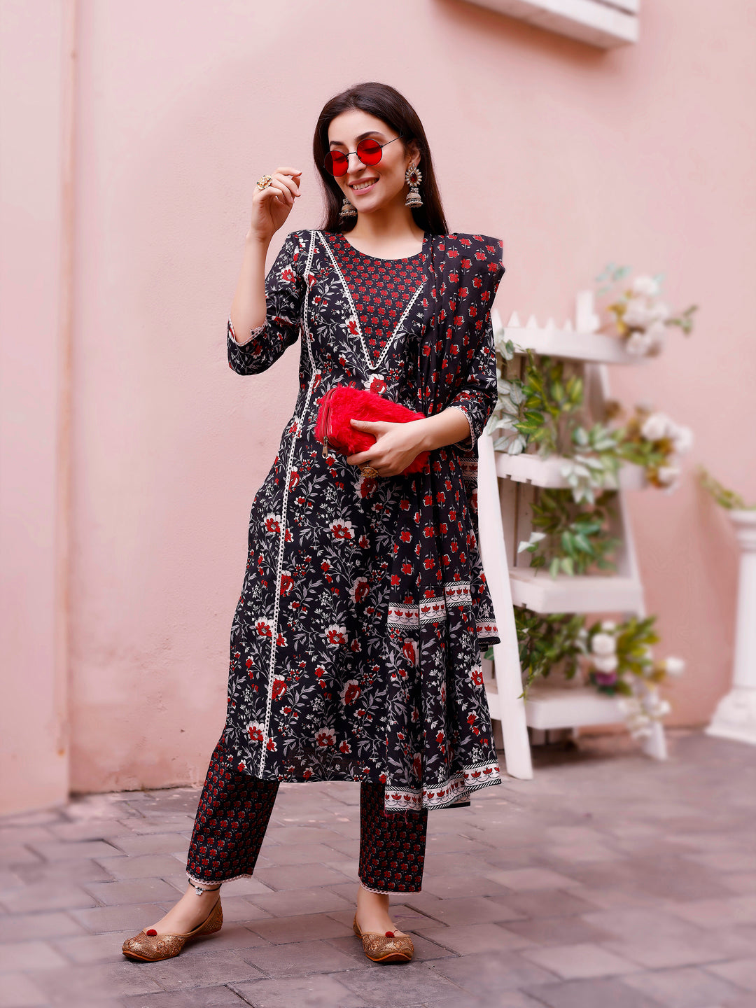 Floral Printed Kurta With Pant & Dupatta, Multicolor - Hiral Fashion