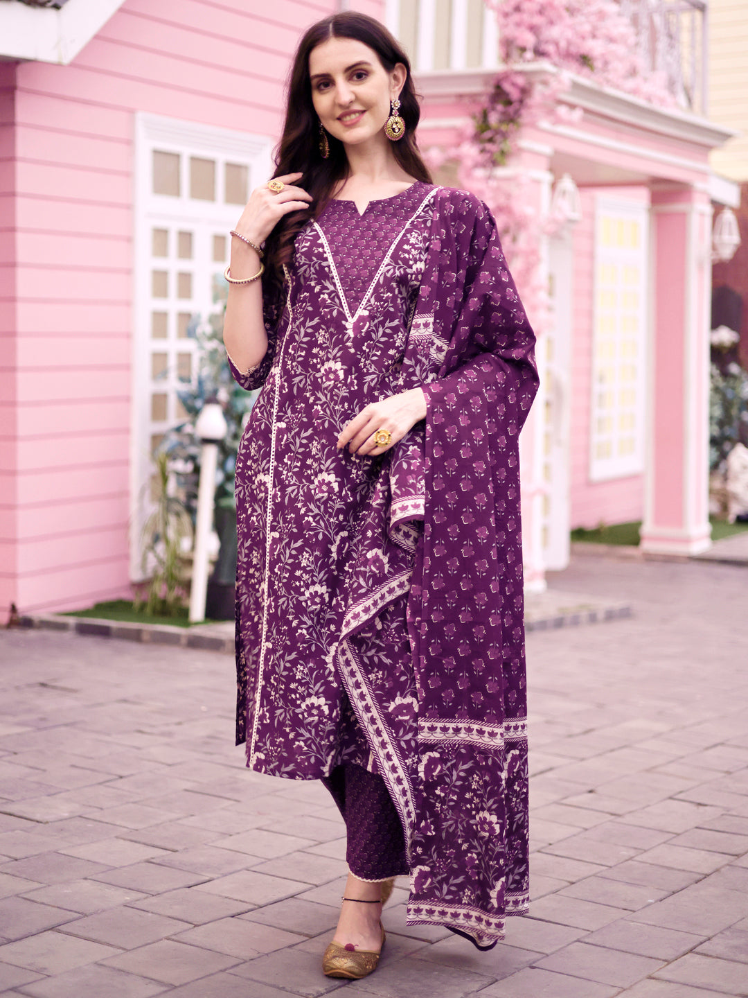 Floral Printed Kurta With Pant & Dupatta, Multicolor - Hiral Fashion