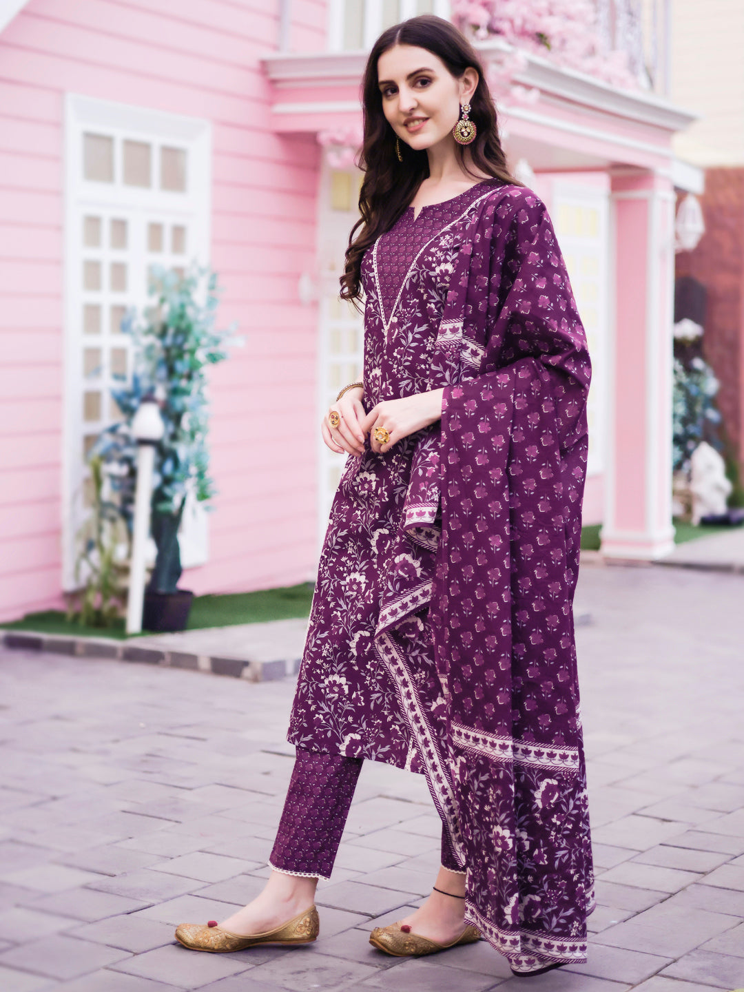 Floral Printed Kurta With Pant & Dupatta, Multicolor - Hiral Fashion