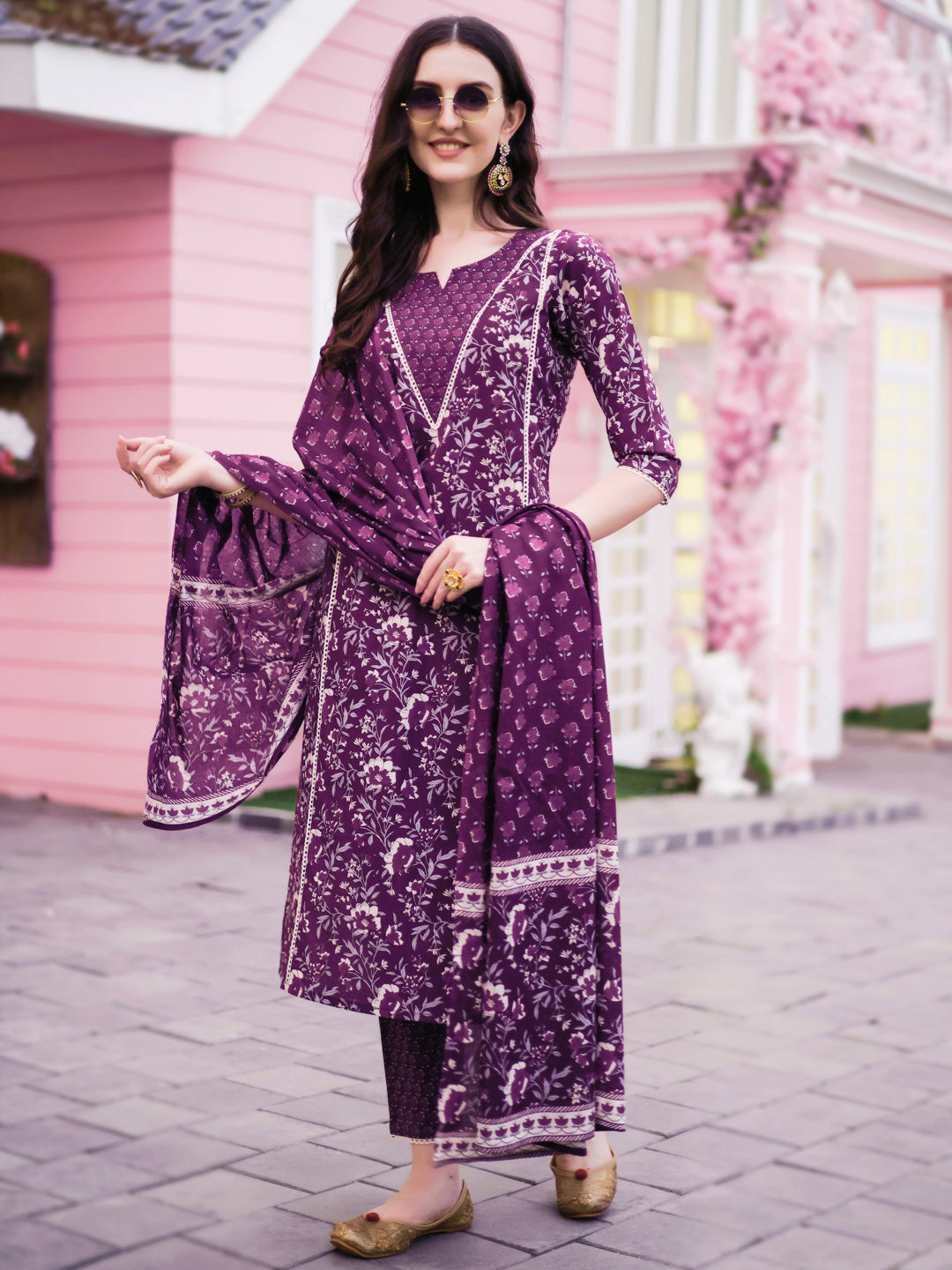 Floral Printed Kurta With Pant & Dupatta, Multicolor - Hiral Fashion