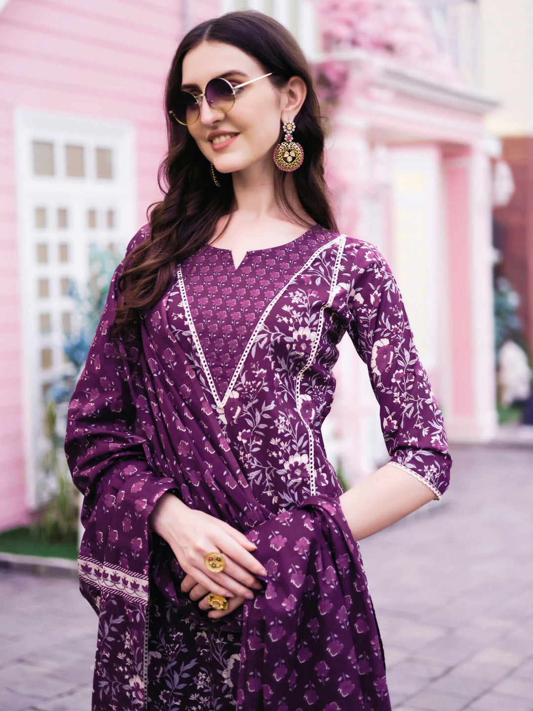 Floral Printed Kurta With Pant & Dupatta, Multicolor - Hiral Fashion