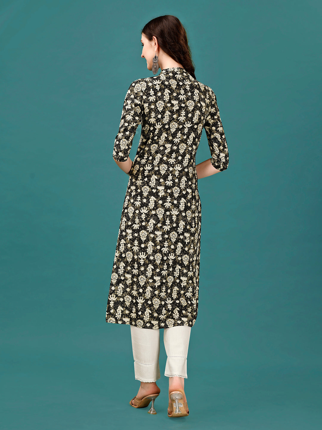 Ethnic Motifs Printed Front Buttoned Rayon Kurta, Multicolor - Hiral Fashion